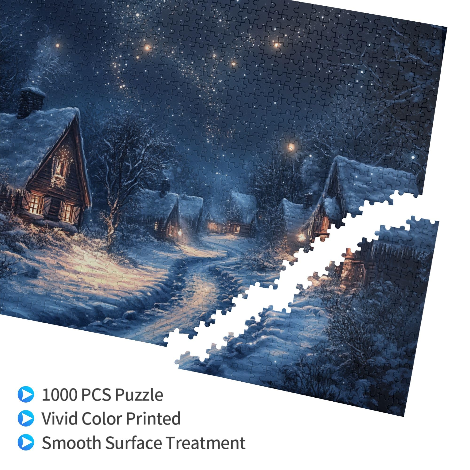 1000-Piece Quiet Village Winter Night Jigsaw Puzzle for Adults - Wooden Christmas Holiday Puzzle with Festive Illustrations, Perfect for Mind Relaxation & Family Game Night