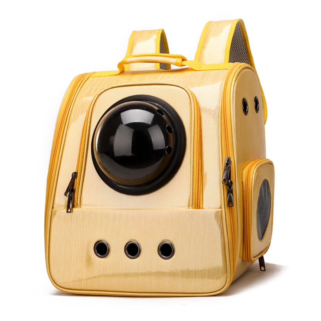TINGCHAO Clear Bubble Cat Carrier Backpack - Space Capsule Pet Carrier for Large Cats & Small Dogs - Travel, Hiking & Outdoor Adventures - Yellow