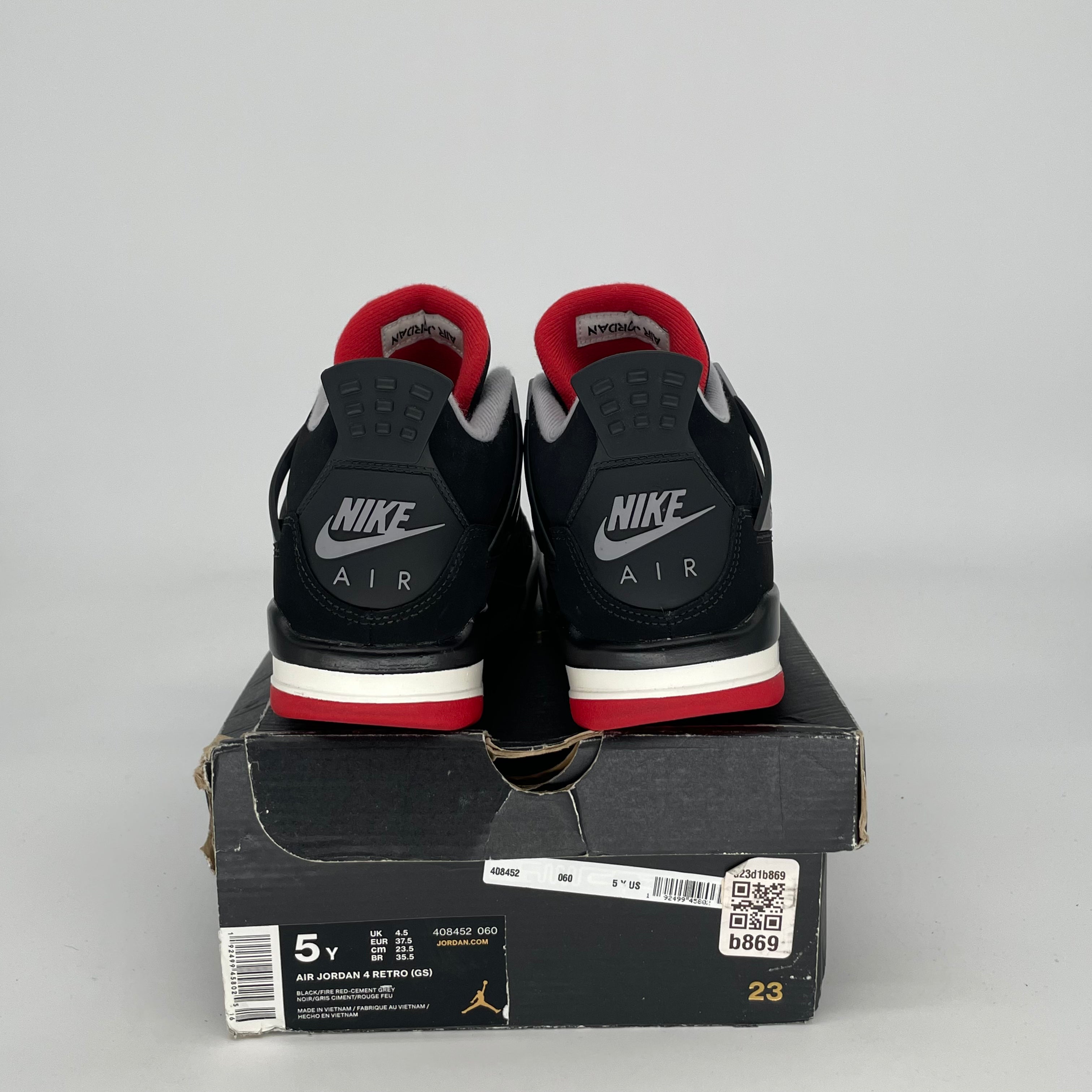 AIR JORDAN 4 BRED Retro (2019) Men's/Women's Basketball Shoes Size 5/6.5W Black/Red 408452-060 - Perfect for Streetwear, Sneaker Collection & Basketball Games