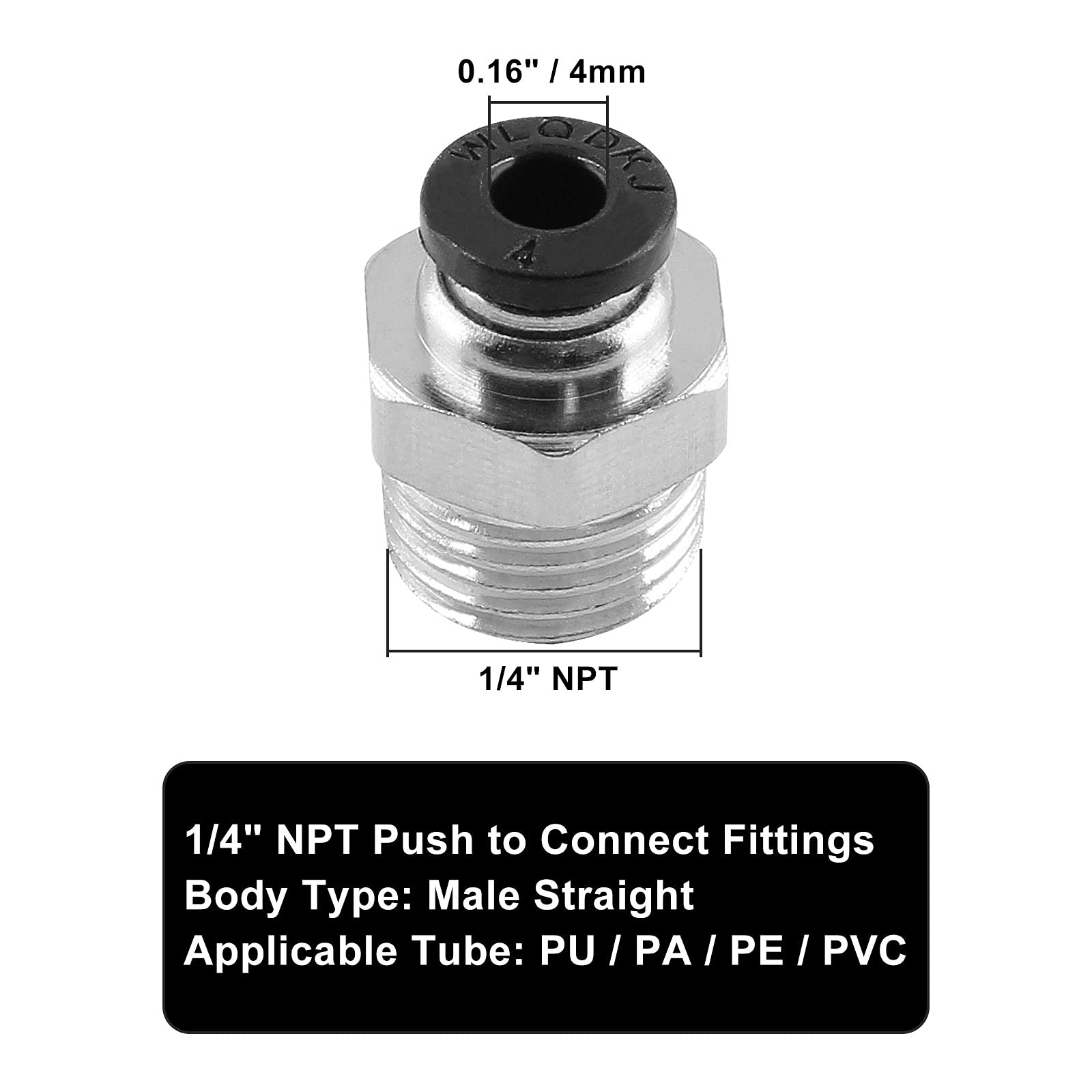 10Pcs Male Straight Push to Connect Fittings 4mm Tube OD x 1/4 inch NPT Thread - Air Hose Quick Connect Couplings for Pneumatic Tools, Compressors, DIY Projects - Perfect for Air Compressor Systems, Plumbing, and Home Workshop Applications