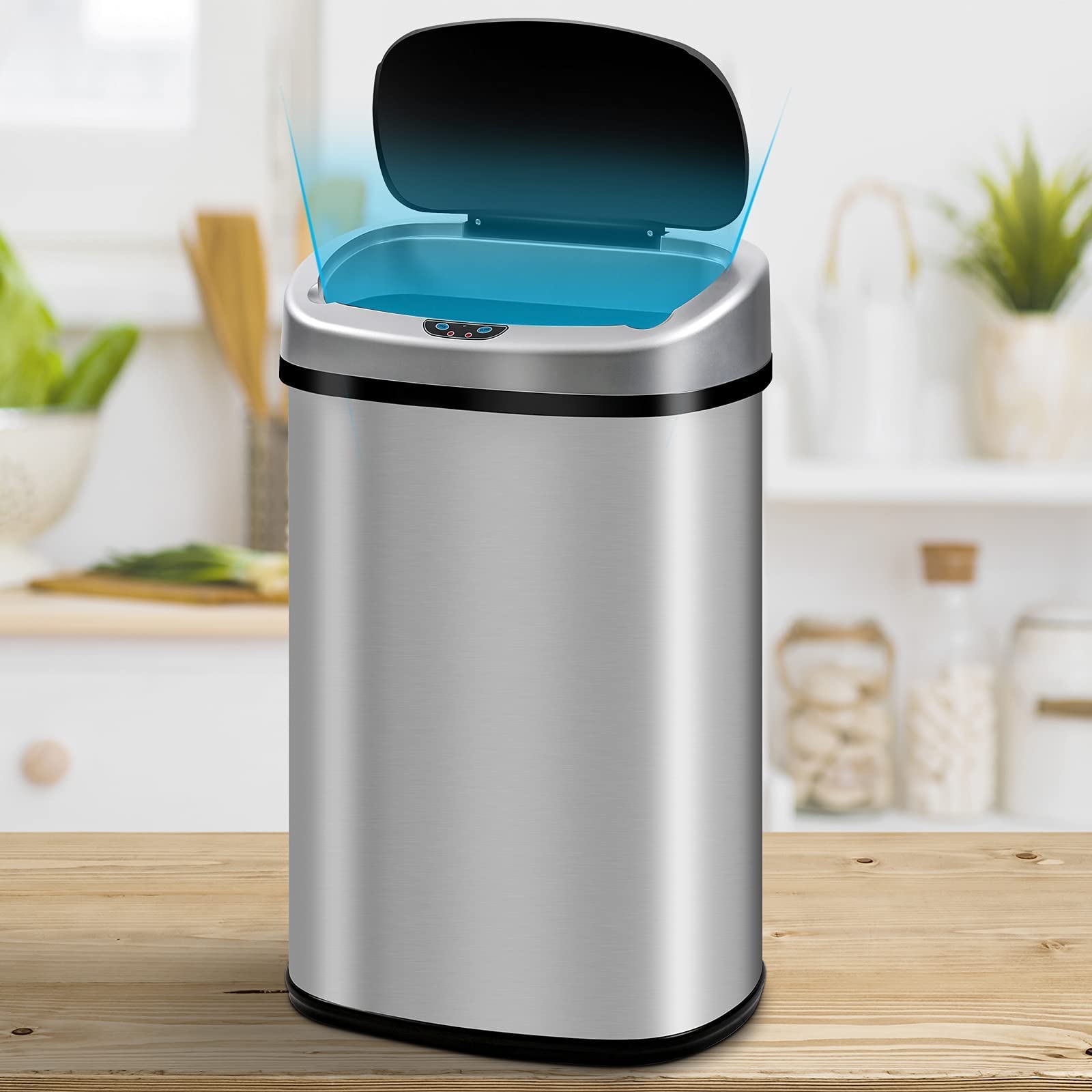 13 Gallon Stainless Steel Automatic Touchless Trash Can with Lid - Motion Sensor Garbage Bin for Kitchen, Bathroom, Bedroom & Office - Silver | Hands-Free Waste Disposal for Hygienic Home & Workspaces
