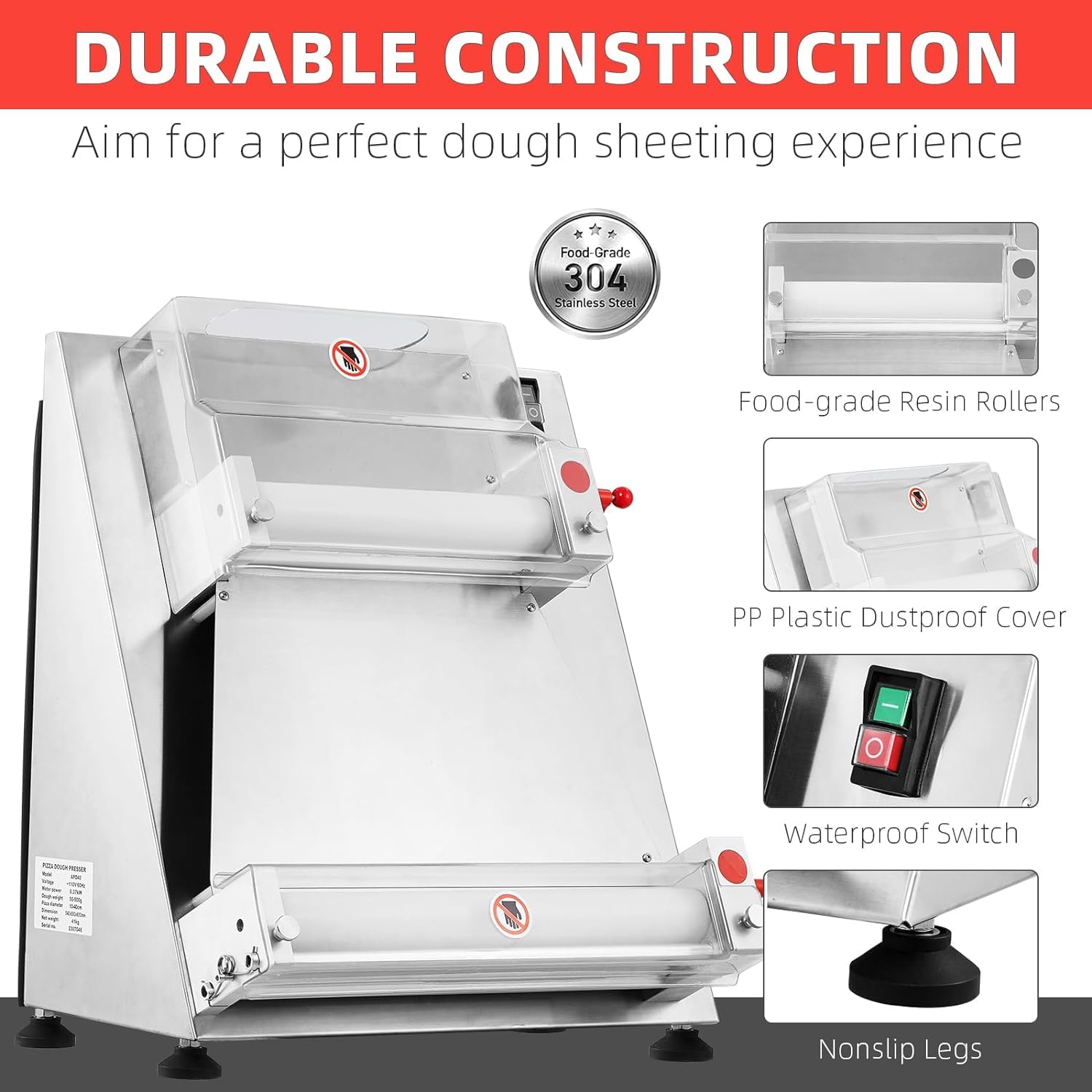Garvee 370W Electric Pizza Dough Roller Sheeter - 16
