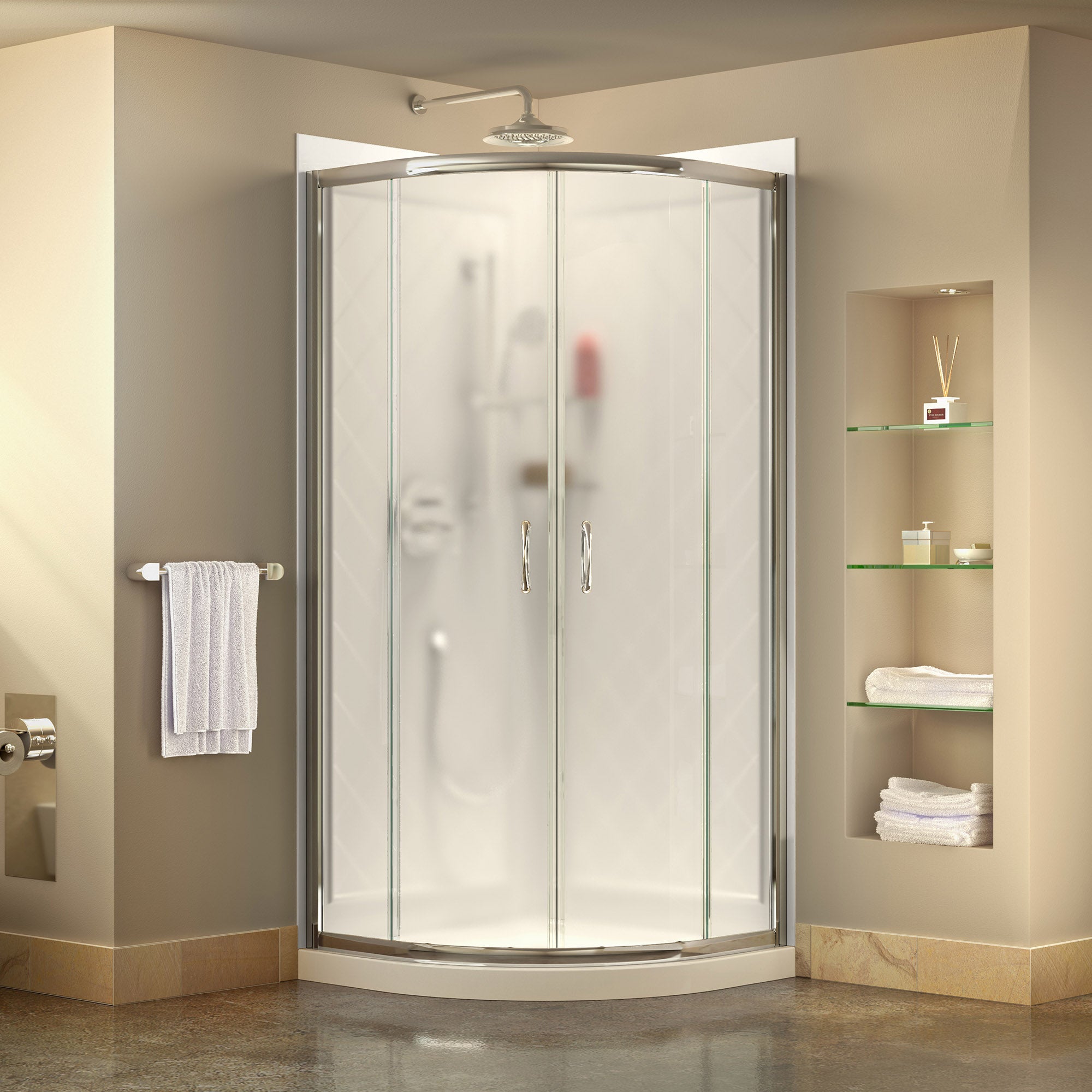 DreamLine Prime 33x33x76.75 Inch Sliding Shower Enclosure Kit with Acrylic Backwall & Frosted Glass - Perfect for Modern Bathroom Renovation & Space-Saving Design