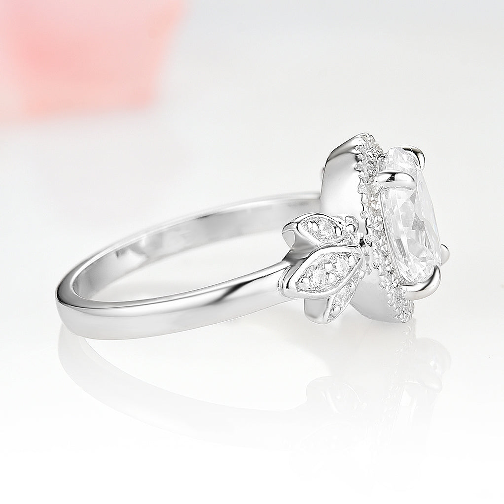 14K White Gold Peony Moissanite Engagement Ring for Women - Elegant Wedding Band, Anniversary Gift, Promise Ring for Her