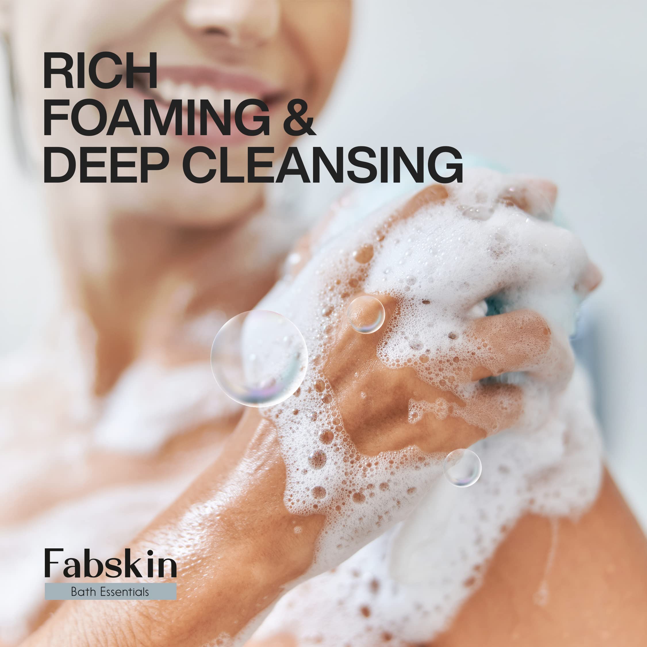 FABSKIN Rose & Loofah Bath Sponge Set - Exfoliating Shower Scrubber for Women & Men - Peach & Black Colors - Perfect for Body Wash, Exfoliation & Skin Renewal - Ideal for Daily Shower & Spa Routine