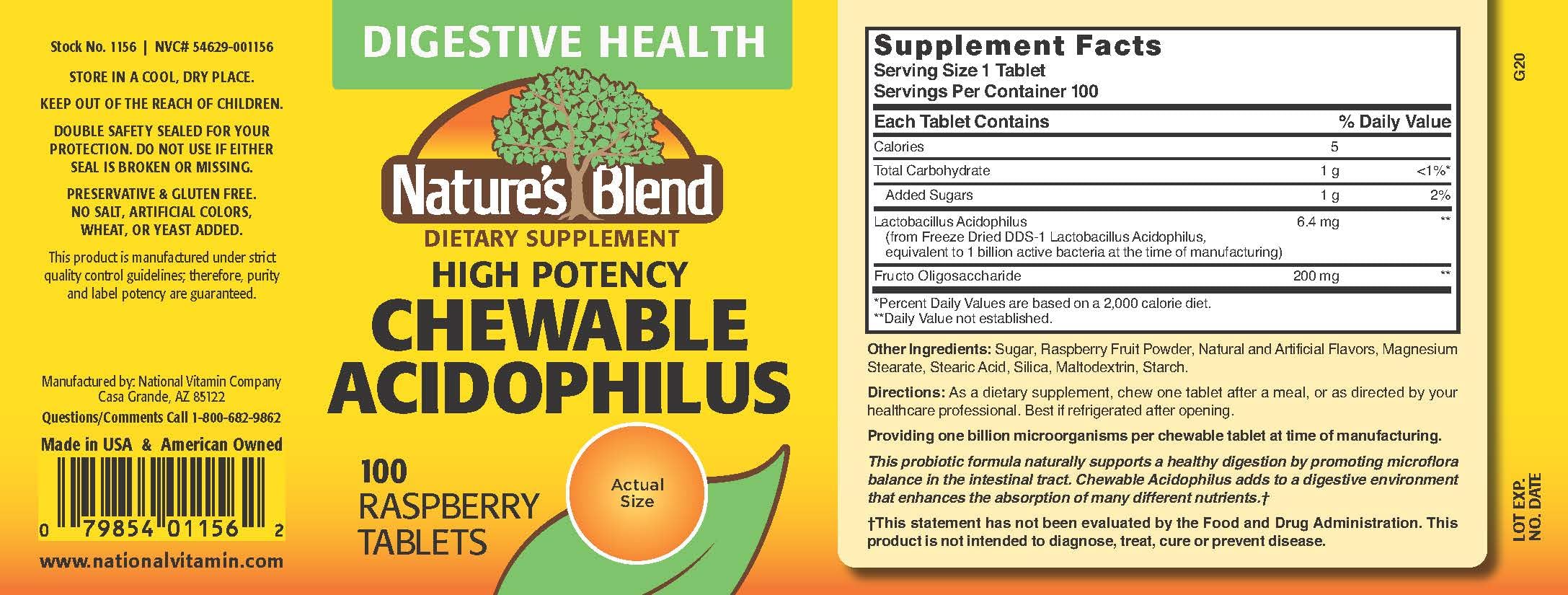 Nature's Blend ACIDOPHILUS CW 100 HI-PTCY Probiotic Supplement - 100 Capsules (Pack of 1) for Digestive Health & Immune Support | Daily Gut Wellness for Adults