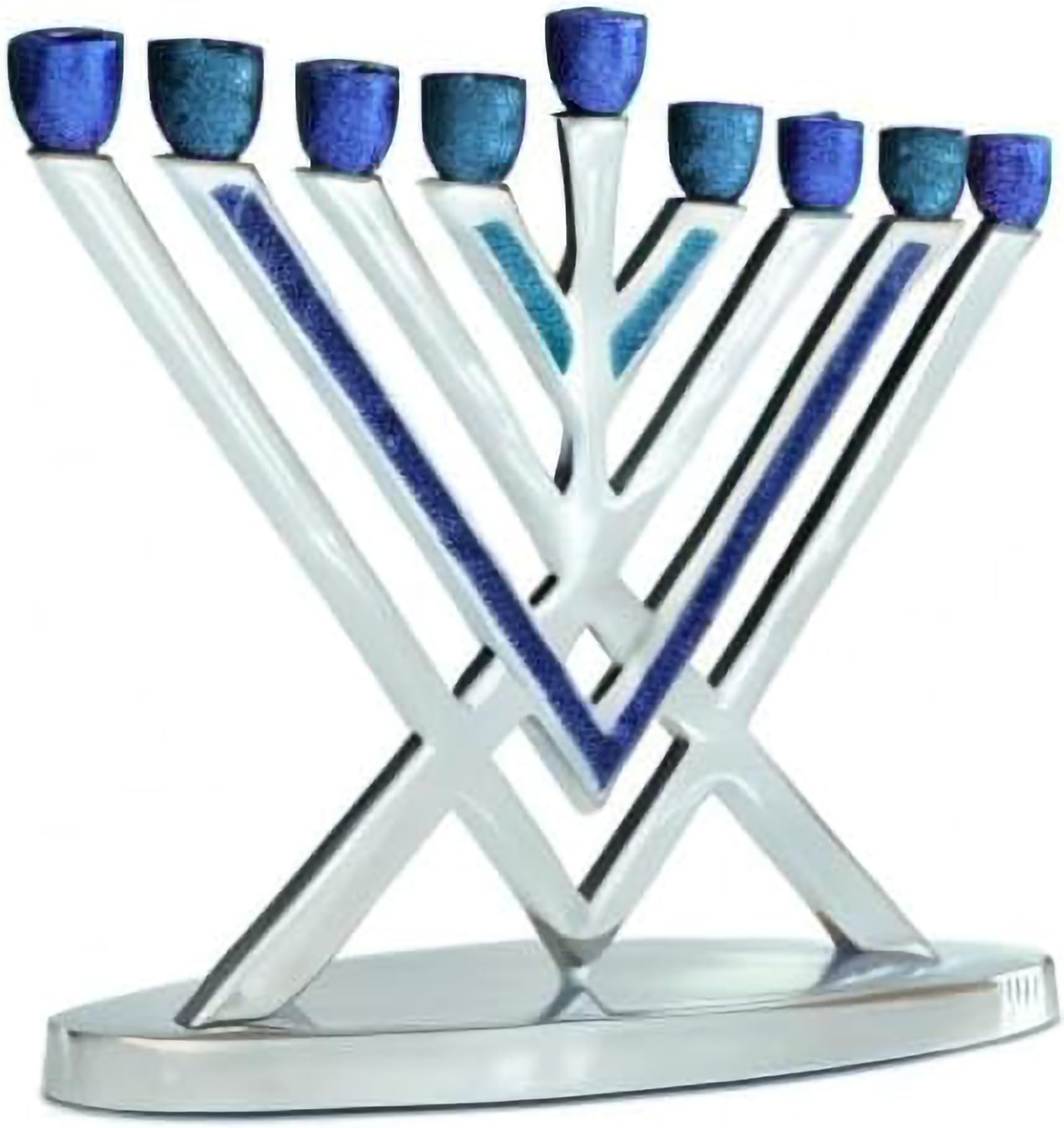 Blue Glitter Aluminum Chabad Hanukkah Menorah - Modern Artistic Decorative Candle Menorah for Chanukah - Fits All Standard Hanukkah Candles - Perfect for Home Decor, Jewish Holidays & Gift Giving