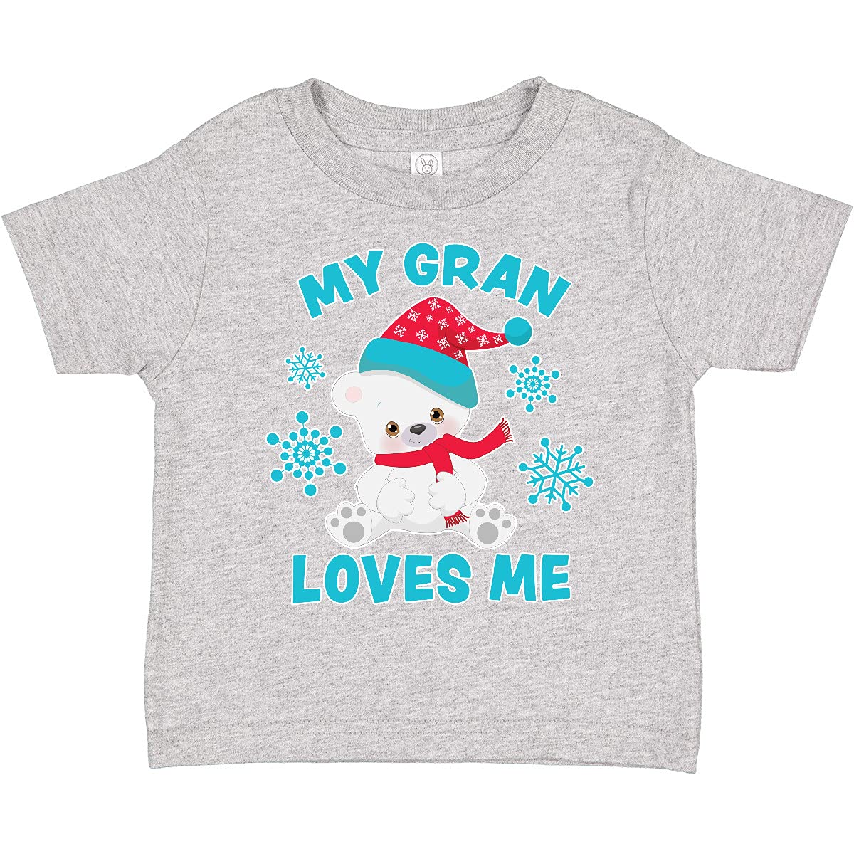 Polar Bear 'My Gran Loves Me' Santa Hat Toddler T-Shirt - Cute Christmas Gift for Grandkids & Holiday Family Photos