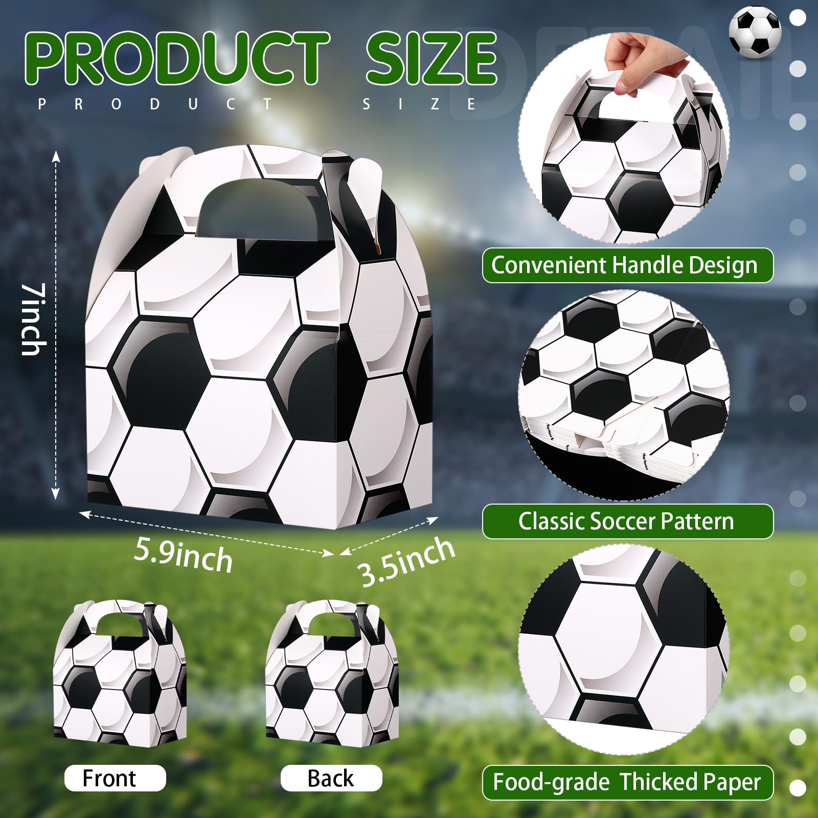 **Aoriher 30 Pcs Soccer Party Favors - Soccer Treat Boxes with Handles, Soccer Theme Party Gift Boxes, Candy Snack Goody Bags for Birthday, Sports Celebration & Team Events - Perfect for Soccer Decorations, Party Supplies & Gift Wrapping**