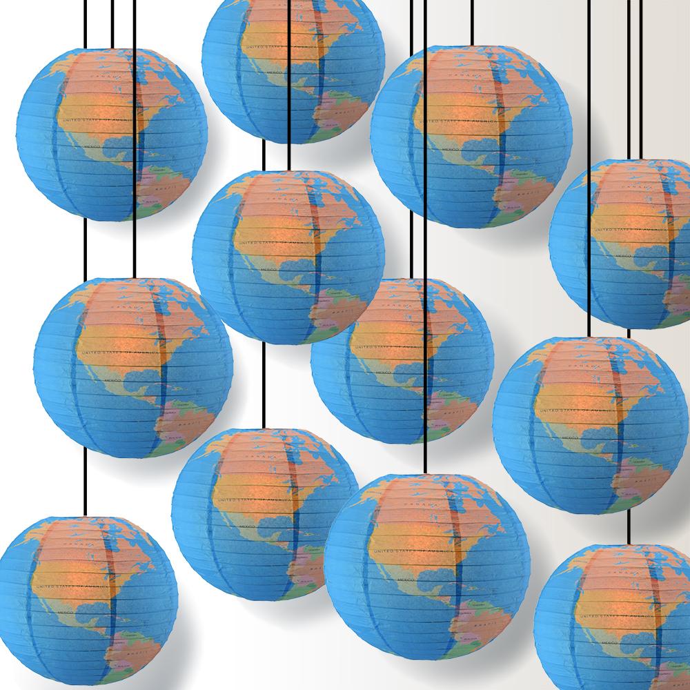 12 Pack 14 Inch World Map Globe Paper Lanterns for Party Decorations, Classroom Geography Learning & Home Decoration