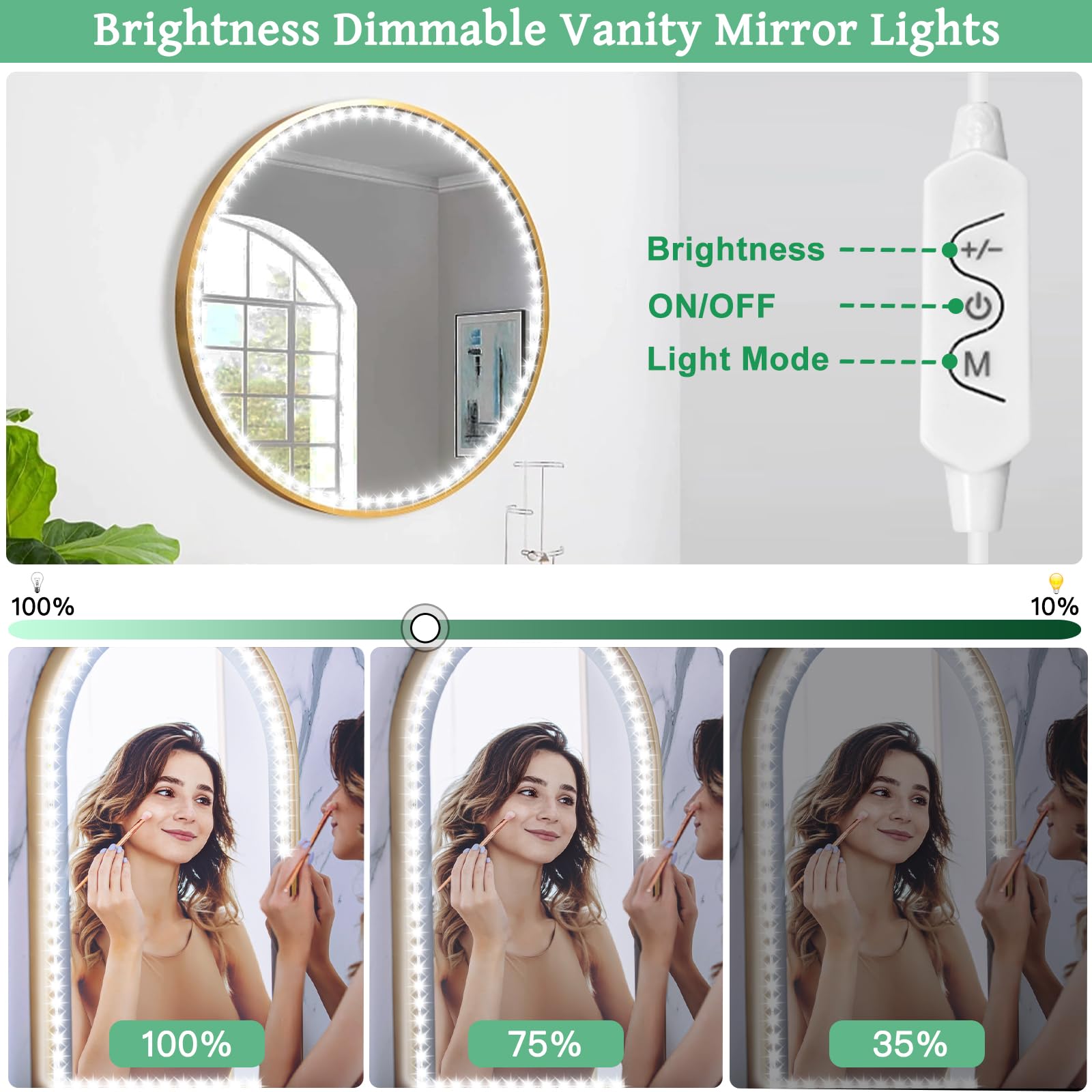 LED Vanity Mirror Lights 13ft - 3 Colors, Adjustable Brightness for Makeup & Dressing Room (Mirror Not Included)