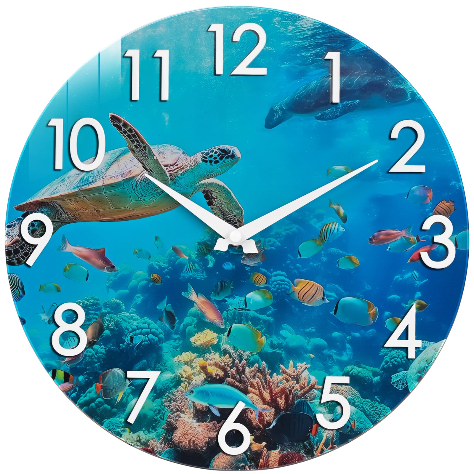 12 Inch Waterproof Nautical Wall Clock - Coastal Ocean Decor with Sea Turtle Design for Indoor & Outdoor Use - Perfect for Patio, Pool, Garden, Beach House & Coastal-Themed Home Decor