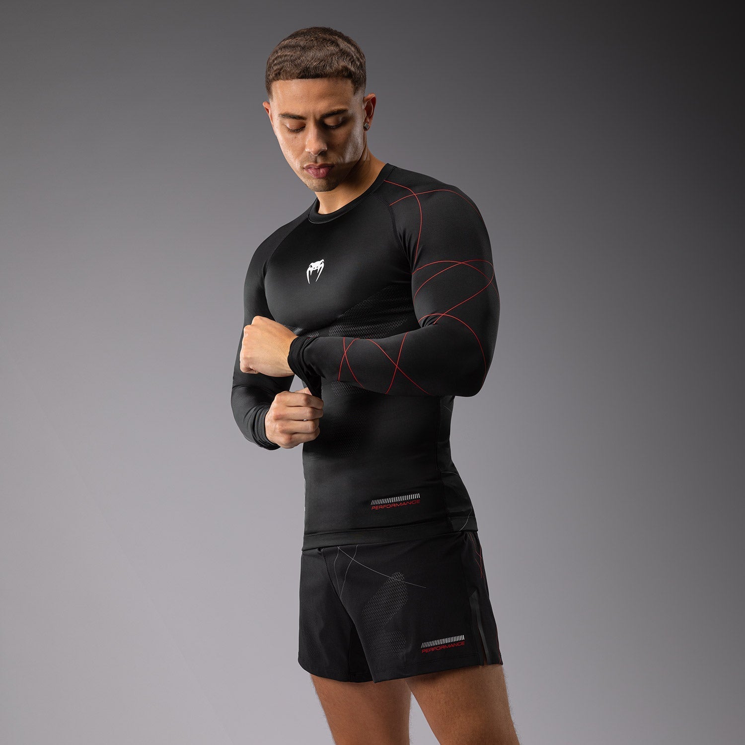 Venum Tactical XT Men's Long Sleeve Rashguard - Black/Fire Red MMA & BJJ Rash Guard for Grappling, Training & Combat Sports