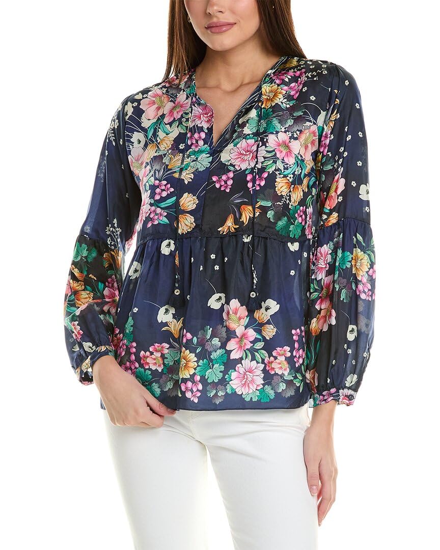Johnny Was Bursting Echo Silk Blouse - Elegant Floral Print Women's Top for Casual Wear, Office & Special Occasions