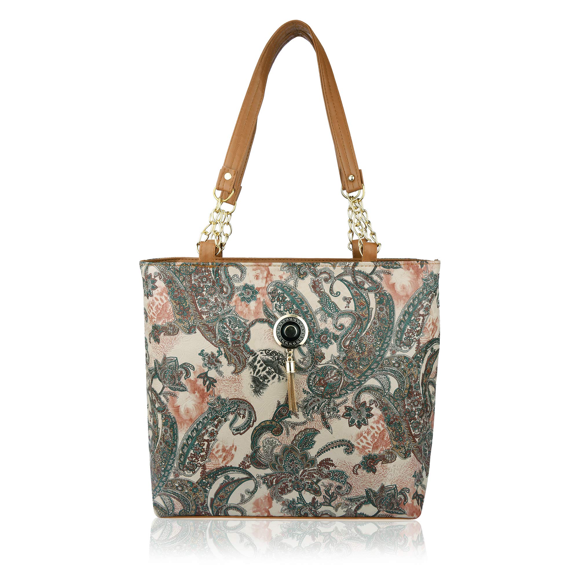 SHAMRIZ Women's Synthetic Leather Floral Print Top Handle Shoulder Bag - Stylish Tote Purse for Work, Shopping & Travel
