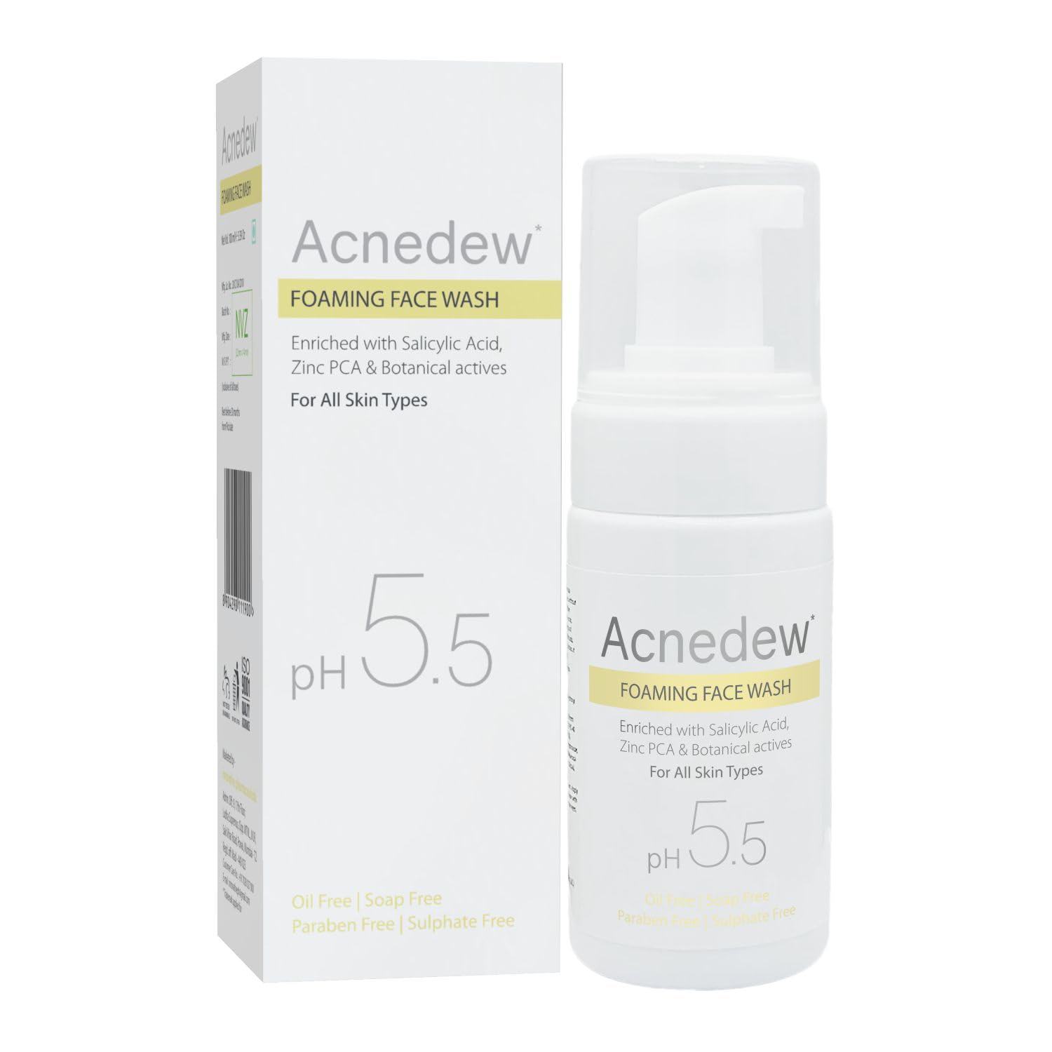 Acnedew Anti Acne Foaming Face Wash with 1.2% Salicylic Acid - Oil Free, Sulfate Free, Paraben Free Cleanser with Mint, Neem & Tea Tree Oil for Acne & Pimple Treatment - 100ml | Perfect for Daily Skincare Routine & Sensitive Skin Care