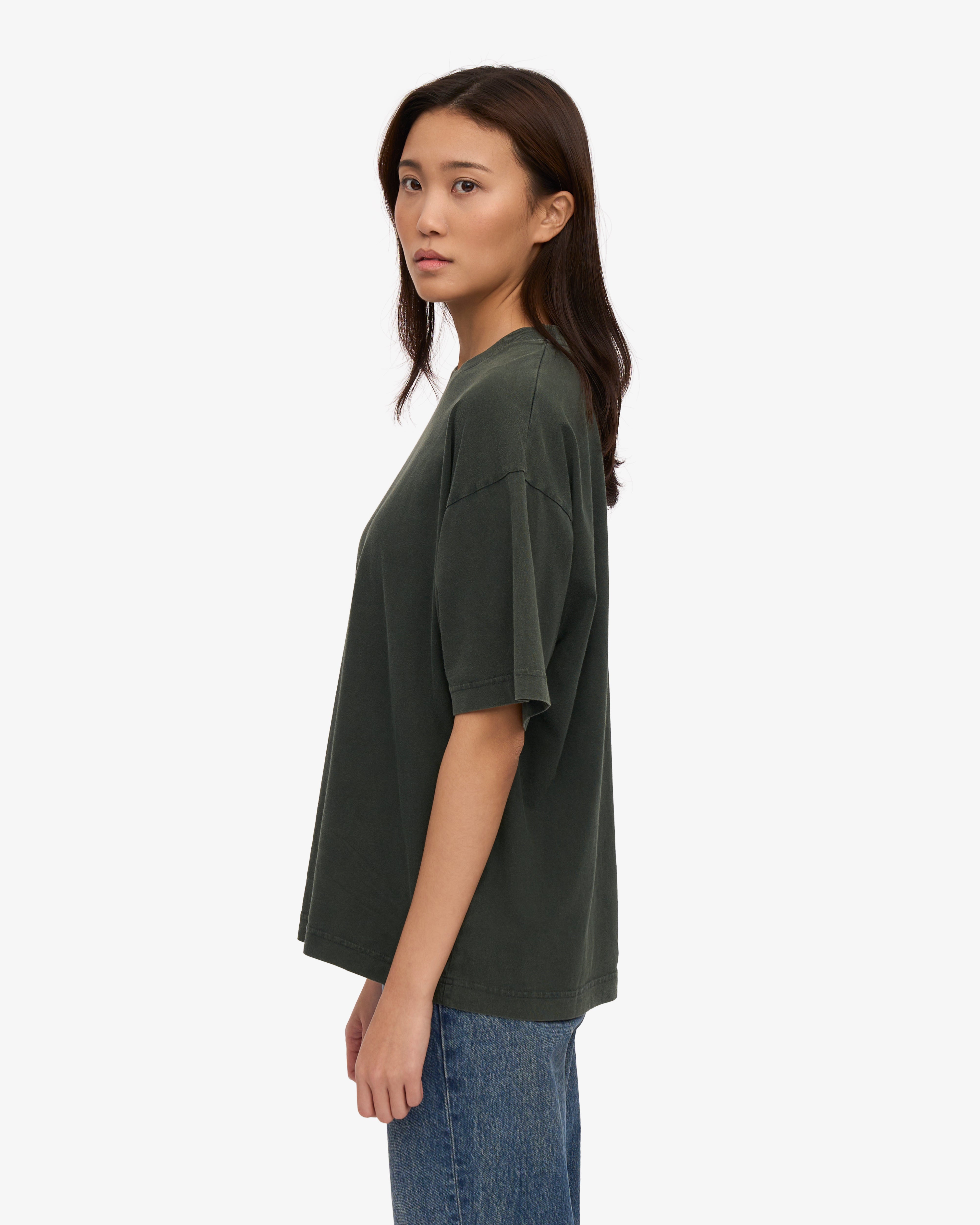 Oversized Organic Cotton T-Shirt for Women - Midnight Forest Green | Soft Eco-Friendly Casual Tee for Lounge, Yoga & Everyday Wear