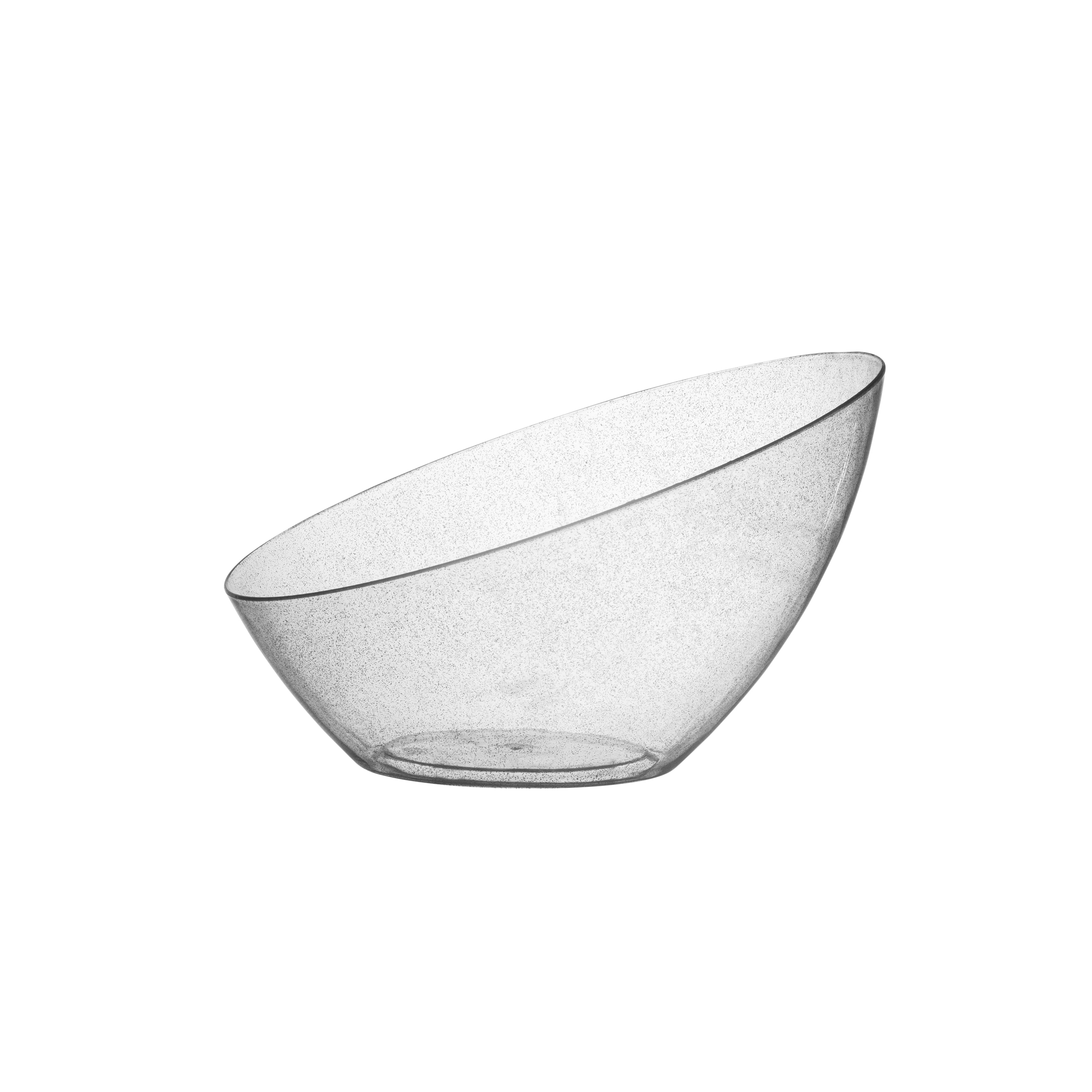 Clear & Silver Glitter Angled Plastic Serving Bowls - 5 Pack Set for Party, Dessert, Salad & Snack Display | Dishwasher Safe Reusable Bowls