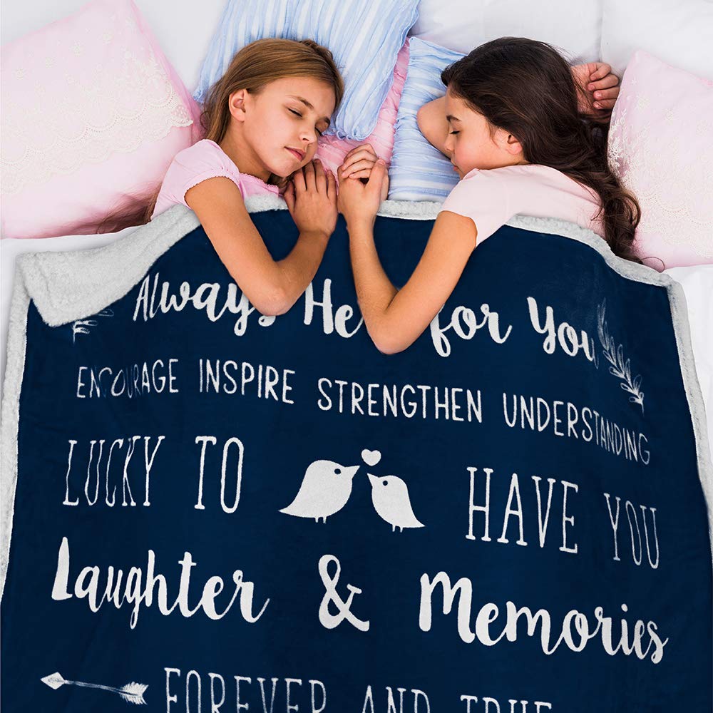 PAVILIA Best Friend Blanket - Soft Cozy Sherpa Throw Blanket with Inspirational Quotes | Thoughtful Friendship Gift for Women, Birthday Present for Bestie or Soul Sister | Perfect for Long Distance Friends, Movie Nights & Cozy Home Decor (Navy Blue)