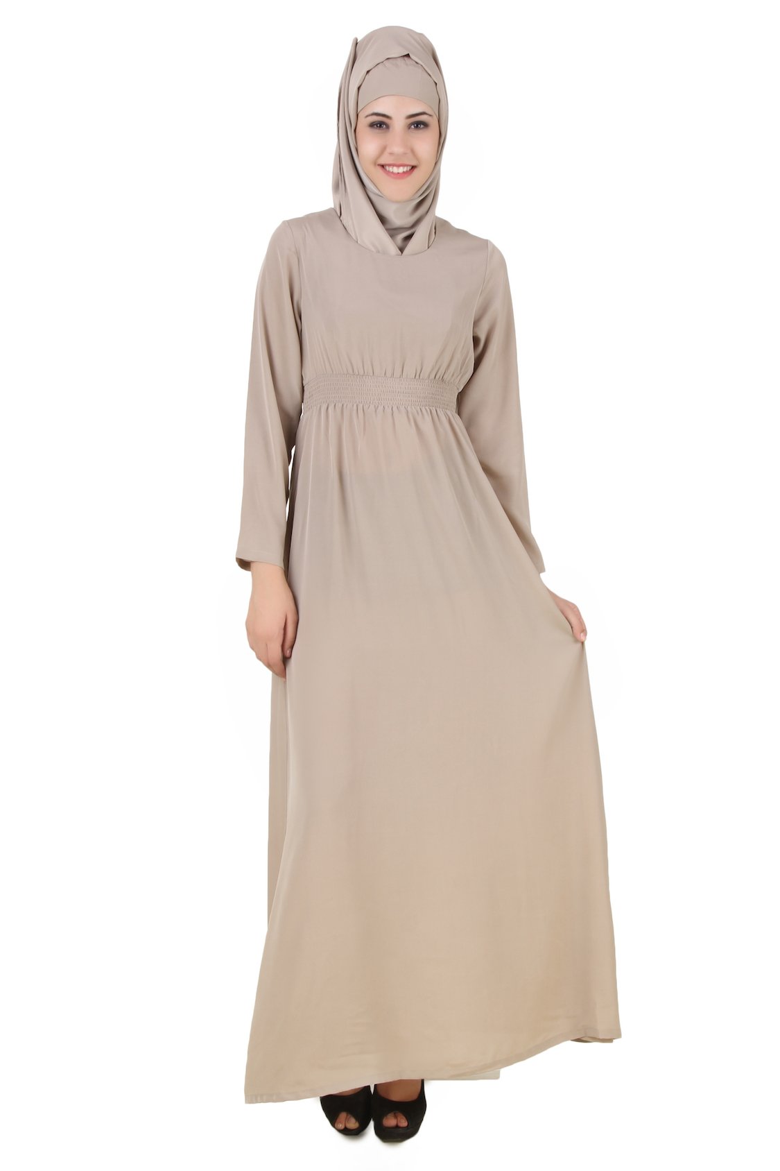 Aazeen Warm Grey Nida Abaya - Modest Islamic Prayer Dress for Women | Perfect for Prayer, Mosque & Special Occasions
