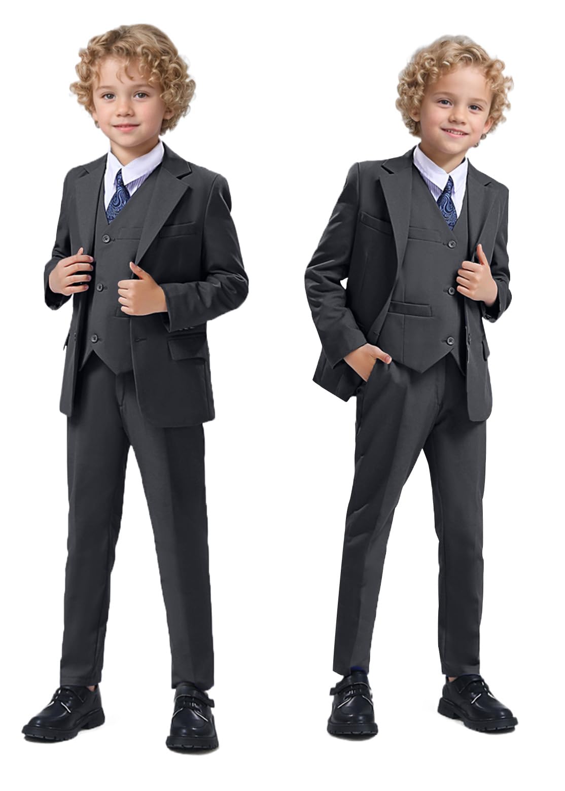 Rescay Boys' Slim Fit 5-Piece Formal Suit Set | Wedding Ring Bearer Suit | Kids Tuxedo for Special Occasions | Perfect for Weddings, Parties & Formal Events