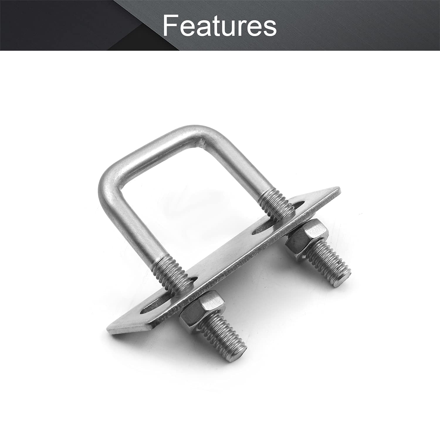 304 Stainless Steel M6 Thread Silver Square Bend U Bolts with Nuts, Washers & Frame Plate - 0.98