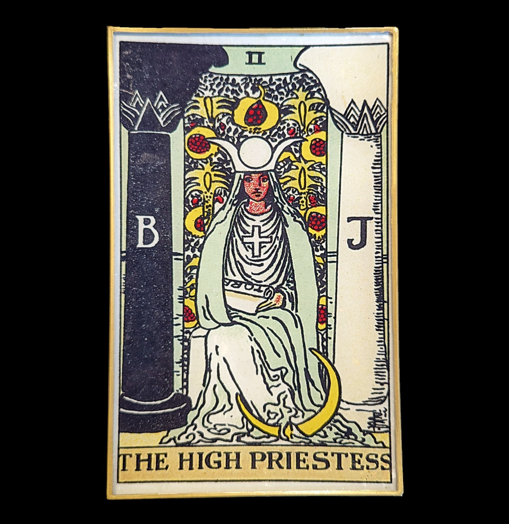 Decoupage Glass High Priestess Tarot Tray - Handmade Divination Tray for Tarot Card Reading, Crystal Storage & Ritual Altar Decor
