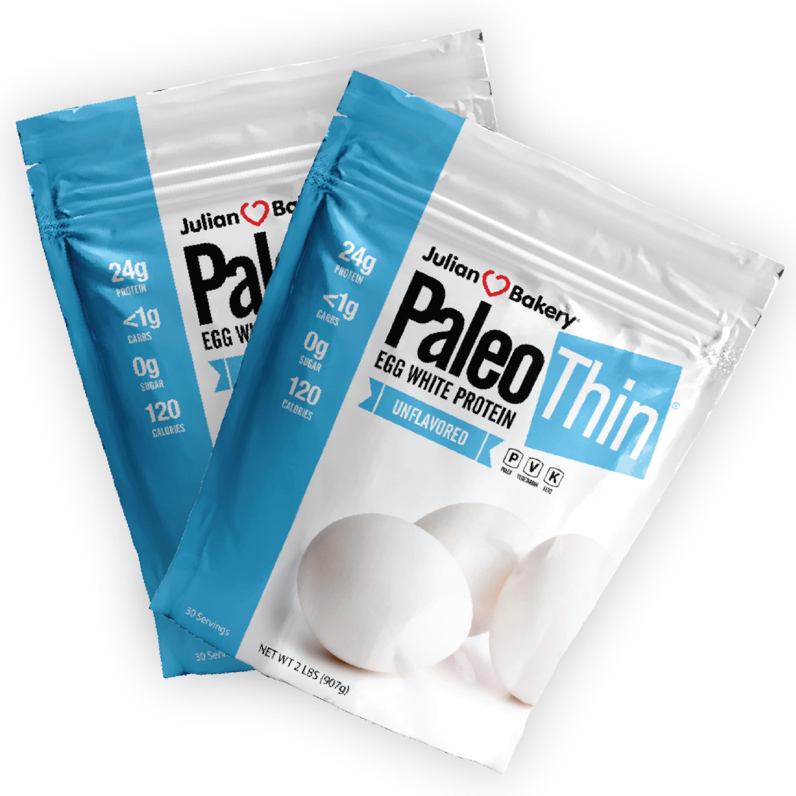 Julian Bakery Paleo Thin Protein Powder - Egg White, Unflavored, 25g Protein, Soy-Free, GMO-Free, 4 LBS (60 Servings) 2 Pack | Ideal for Keto Diet, Post-Workout Recovery & Healthy Baking
