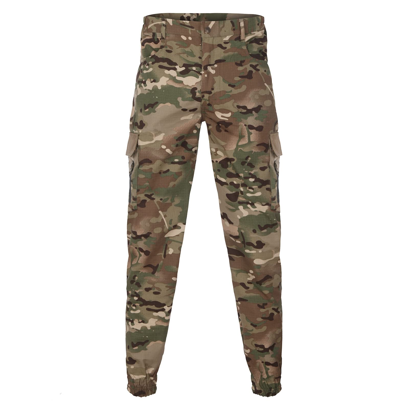Kinrui Men's Tactical Camouflage Cargo Pants - Military Style Button & Zip Cropped Trousers, Combat & Casual Sweatpants for Outdoor, Hiking, and Urban Wear