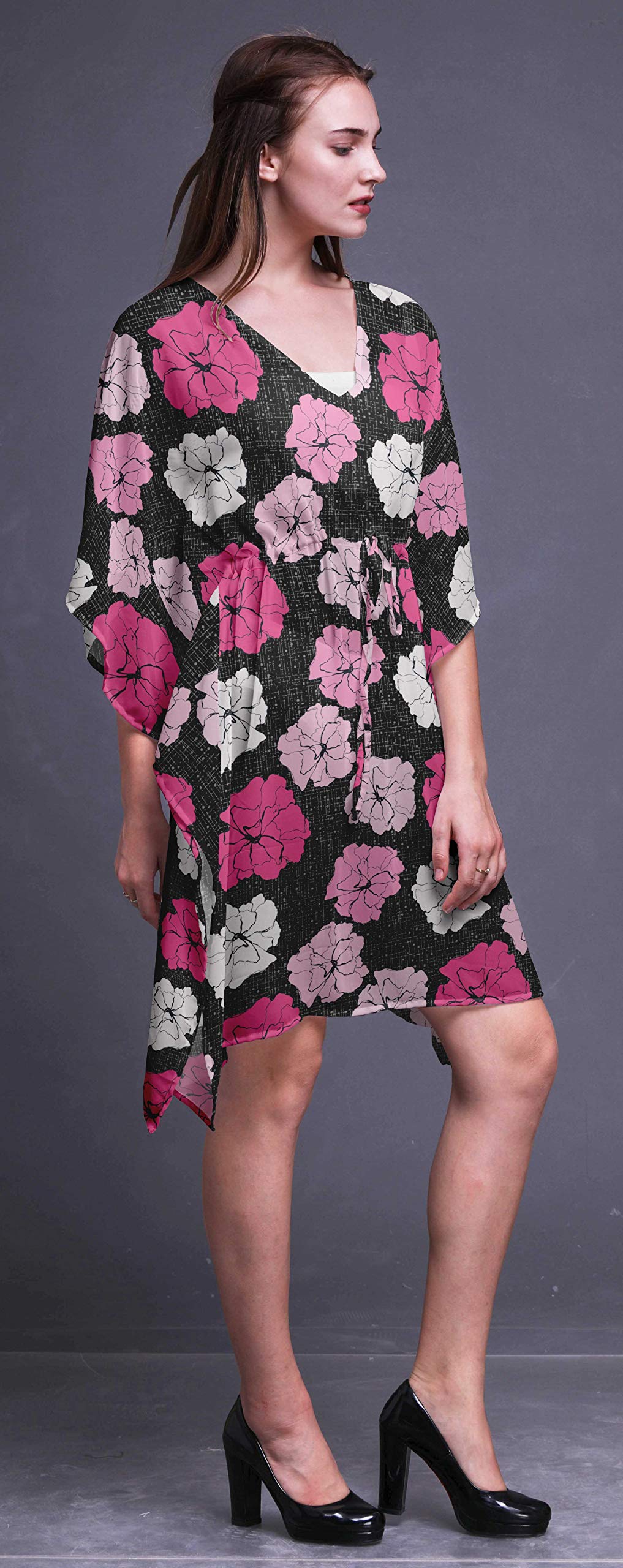 Bimba Women's Short Caftan Midi Dress - Beach Cover Up, Swimwear Wrap, Boho Kaftan for Poolside, Vacation & Summer Outfits