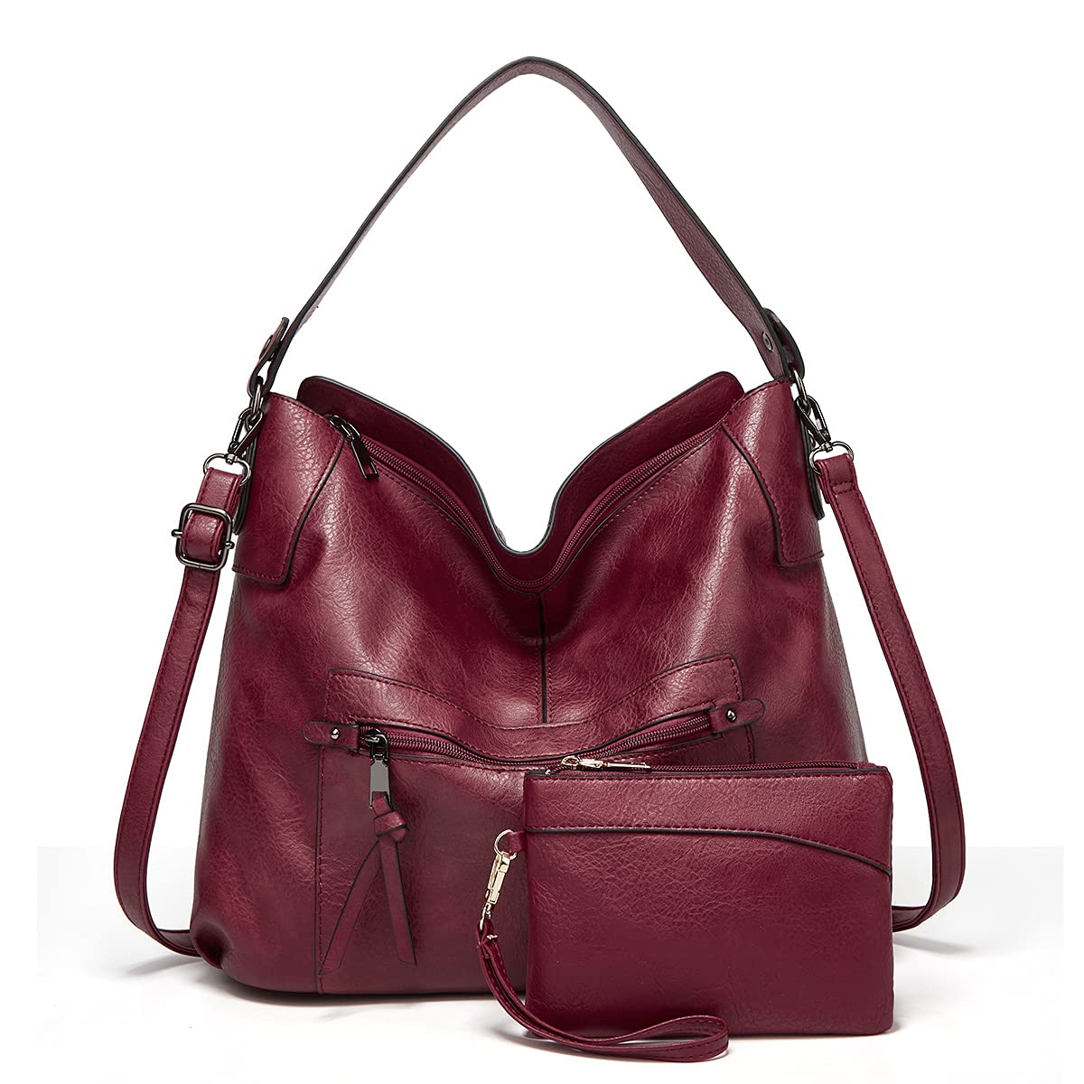 Gladdon Women's Large Capacity Hobo Handbag - Genuine Leather Crossbody Shoulder Tote Bag with Detachable Small Purse (2-Piece Set) | Perfect for Work, Travel & Everyday Use