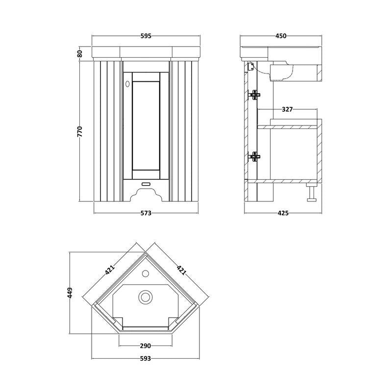 Corner Bathroom Vanity with Sink - Bayswater White for Small Bathrooms | Modern Storage Cabinet for Bath Essentials