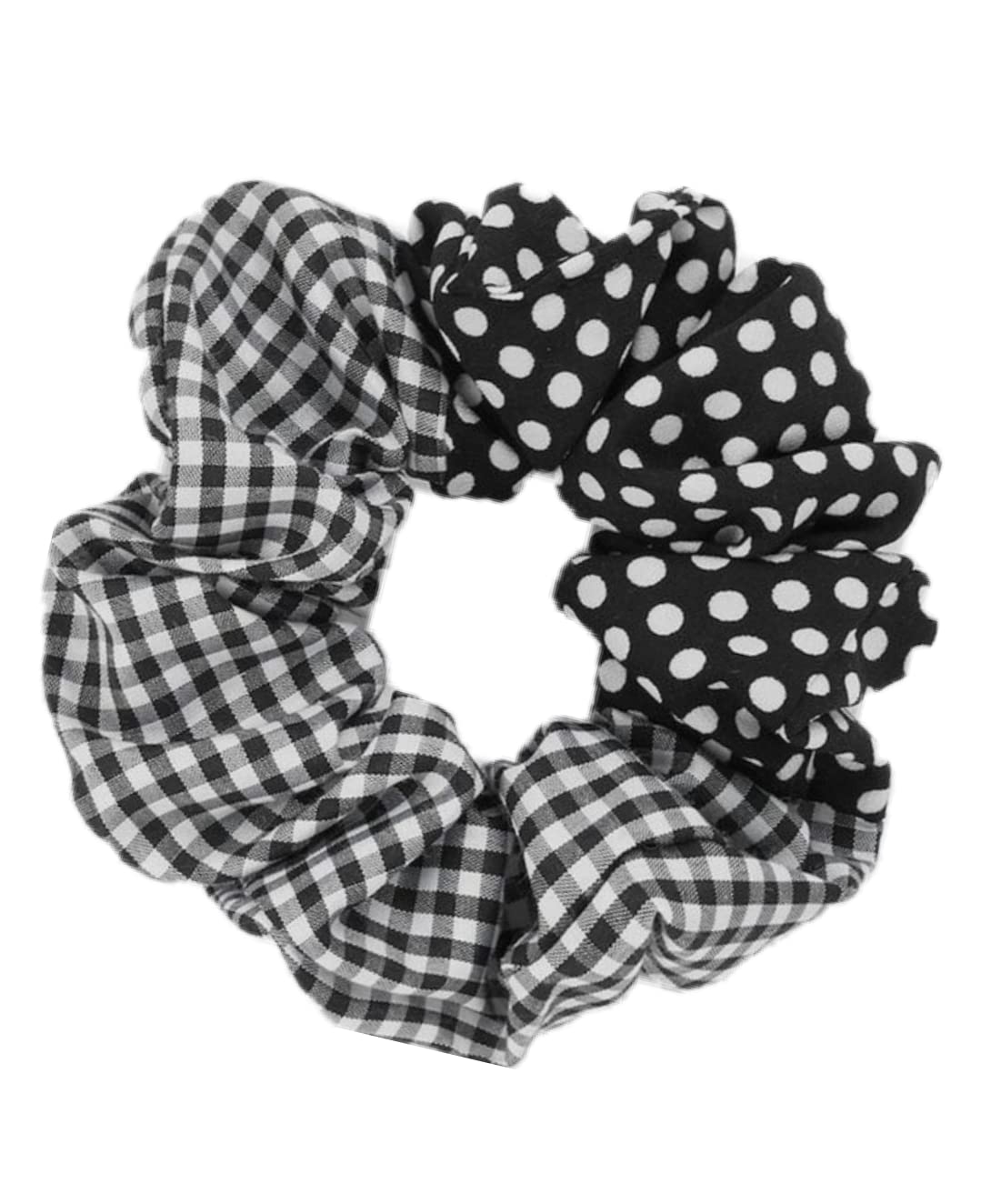 IBDA Blended Dot and Check Scrunchie Set - Handmade Soft Elastic Hair Tie for Women (Pack of 1) - Gentle on Hair, No Pulling or Damage - Perfect for Work, Gym, and Everyday Stylish Accessories