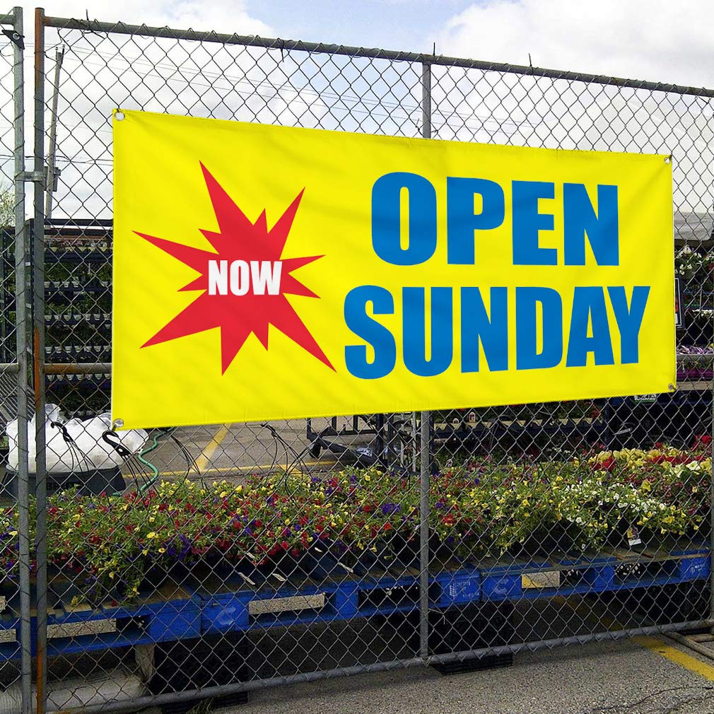 Premium Vinyl Banner - 48x96 Inches, Weatherproof & Durable with 8 Grommets for Outdoor Business Signs, Yard Sales, and Industrial Use - Multiple Sizes Available (Now Open Sundays)