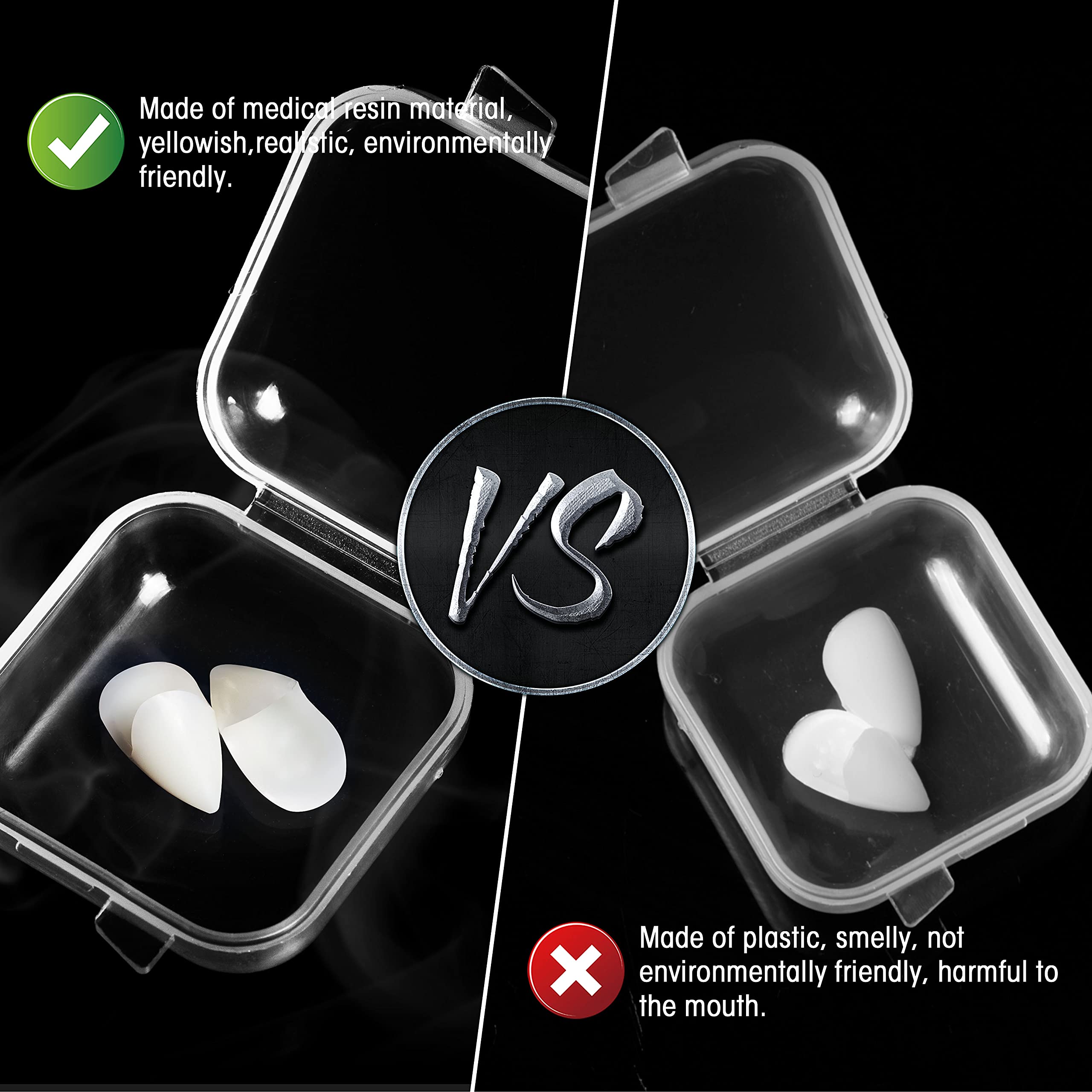BLUECOW Vampire Teeth for Adults - 3 Pairs (15mm, 17mm, 19mm) Fake Fangs - Perfect for Halloween Costumes, Cosplay, and Horror Parties