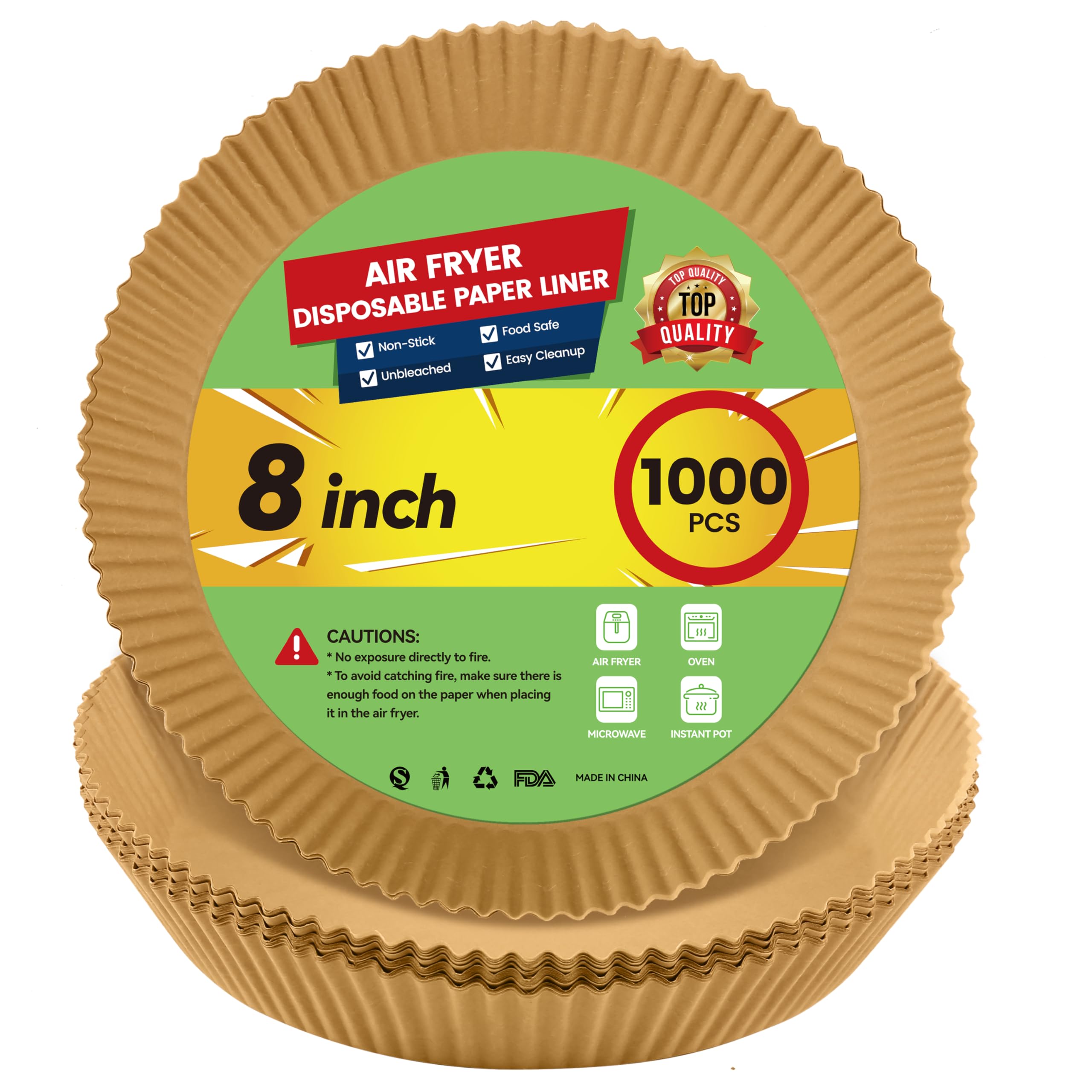 1000 Pcs 8-Inch Thickened Disposable Air Fryer Liners - Reversible Parchment Paper for 5-8QT Round Air Fryers, Baking, Cooking & Meal Prep | Perfect for Healthy Frying, Roasting Vegetables & Quick Cleanup