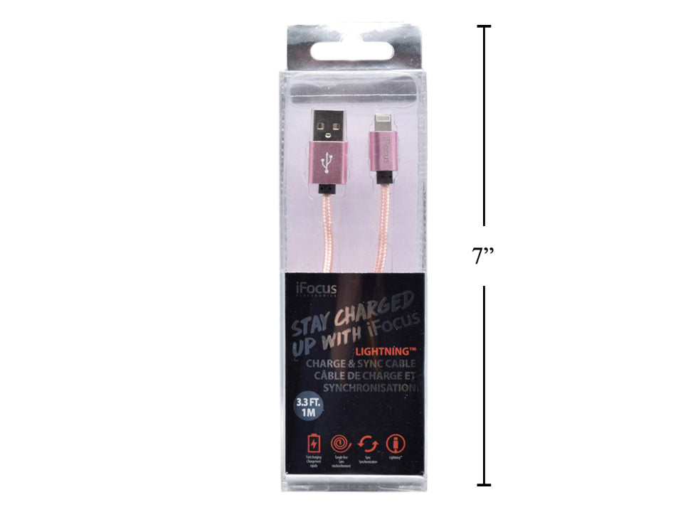 iFOCUS Rose Gold Lightning Cable - 3ft Fast Charging & Sync Cable for iPhone, iPad - Durable & Tangle-Free - Perfect for Home, Office & Travel