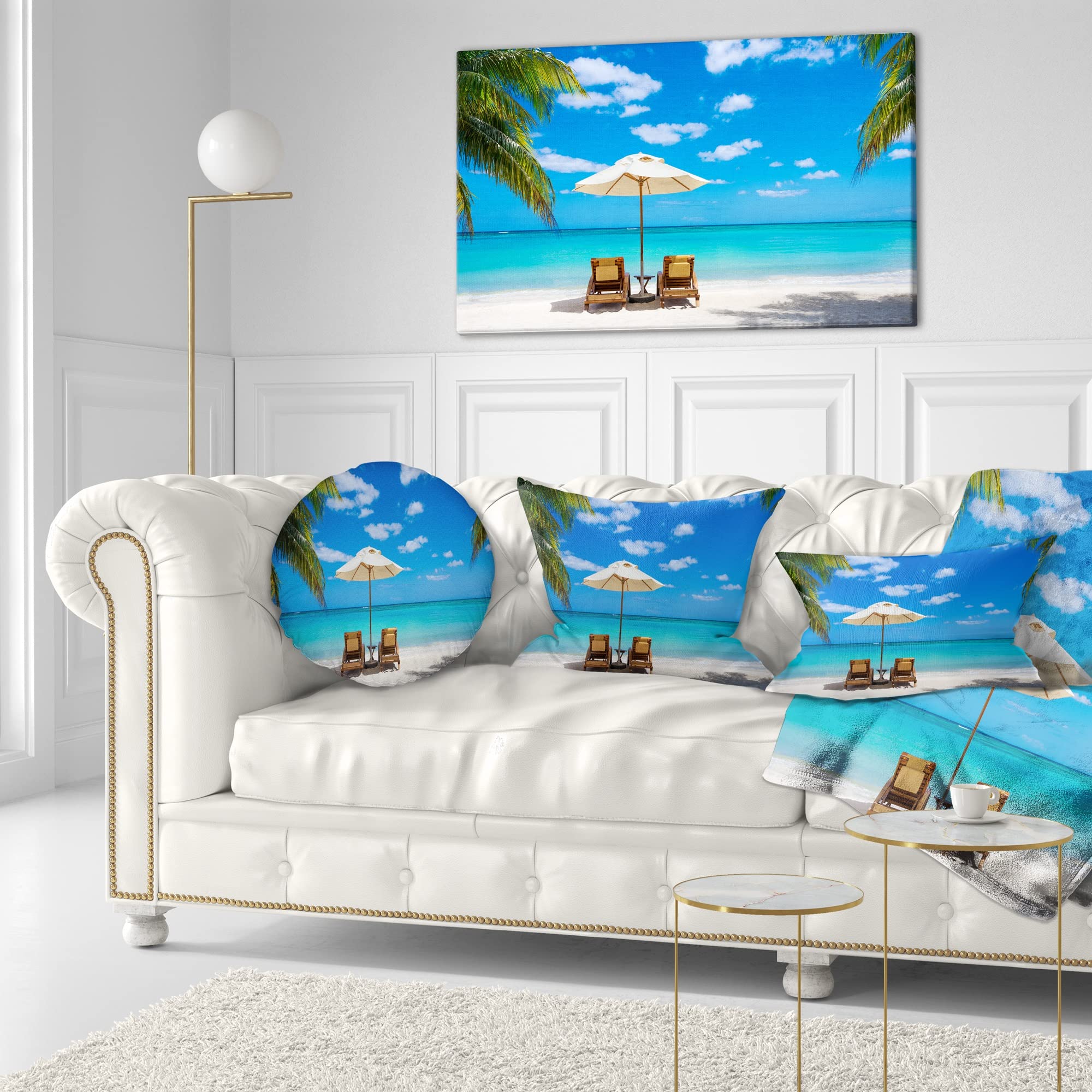 Turquoise Beach with Chairs Seashore Photo Canvas Print - 40x20 Inch Coastal Wall Art Decor - Blue Ocean Landscape Painting for Living Room, Bedroom & Office