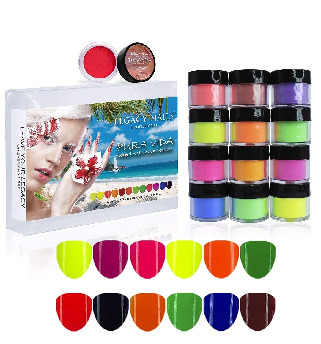 Professional 12-Color Acrylic Nail Powder Set for Dip & Extensions - Pura Vida Collection | Salon-Quality DIY Manicure Kit for Nail Art & Enhancements | Perfect for Home Use, Salons & Special Occasions