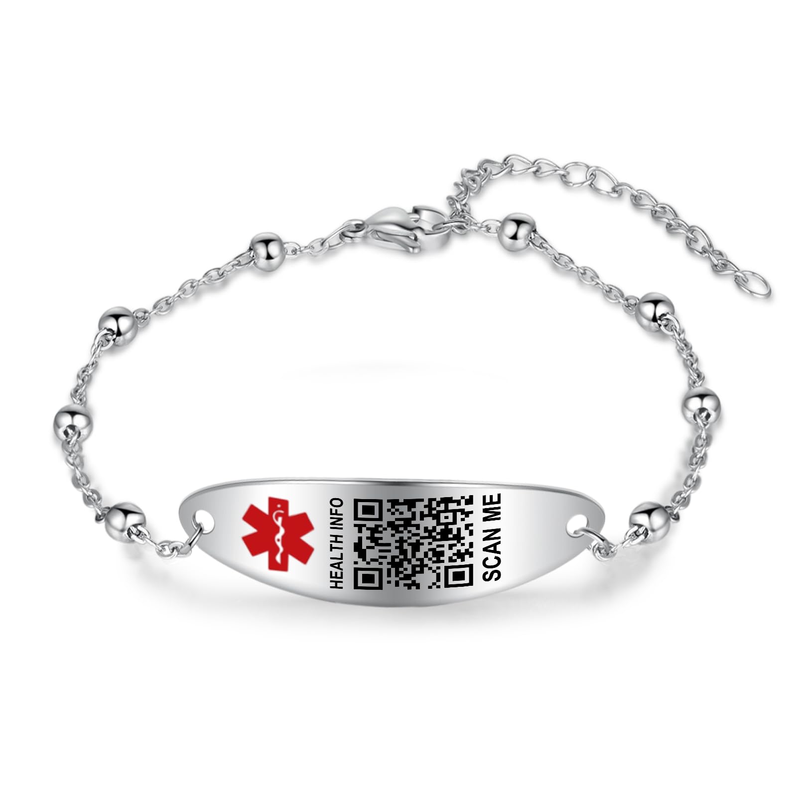 Upgraded QR Code Medical ID Bracelet for Women - Adjustable 7-9 Inch Sterling Silver Chain Link - Save & Update Emergency Medical Info Easily - Perfect for Allergies, Diabetes & Emergency Situations