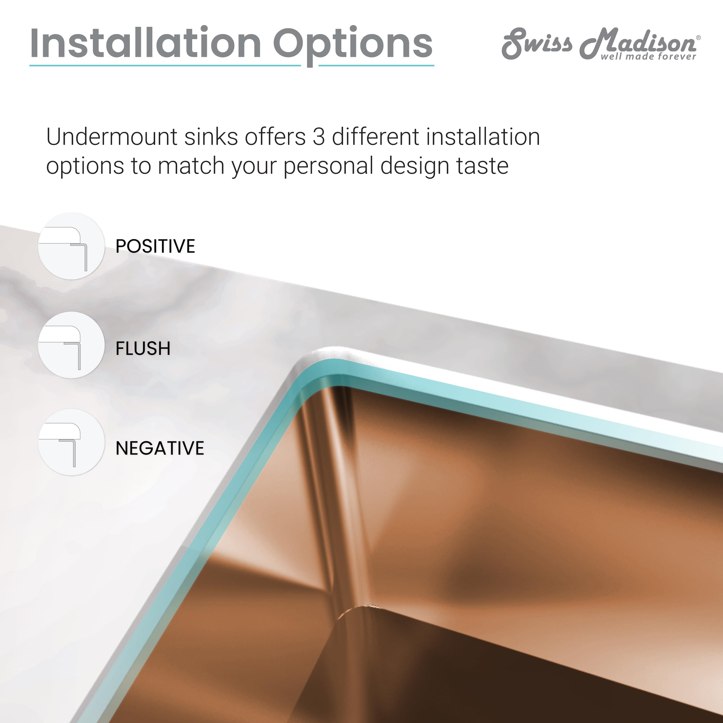 Swiss Madison SM-KU725RG Premium Undermount Kitchen Sink in Rose Gold - Durable Stainless Steel for Modern Farmhouse & Luxury Home Renovations