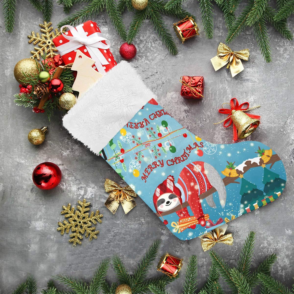 ALAZA Personalized Sloth Christmas Stockings - Large 17.7