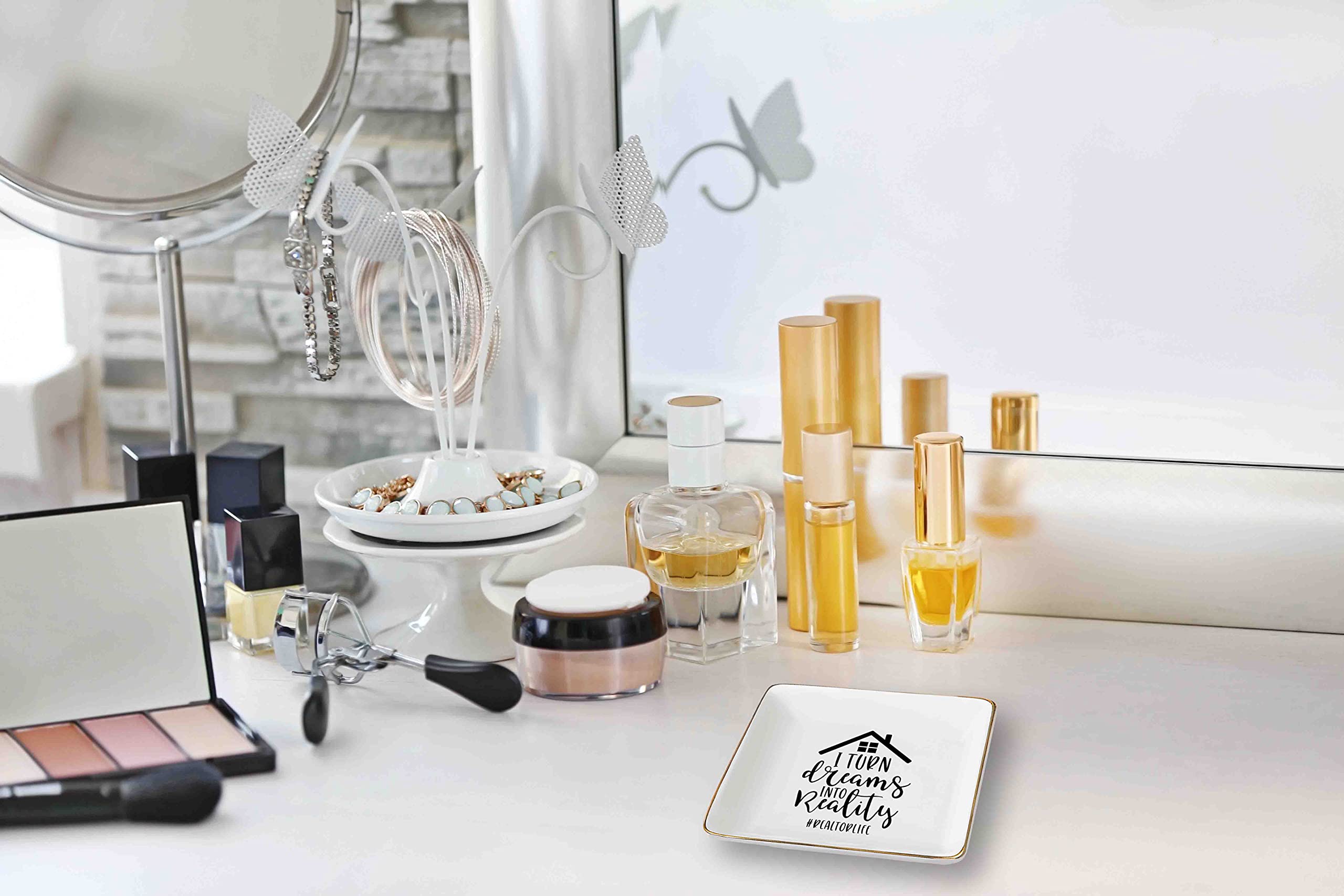 Topthink Realtor Gift - Ceramic Jewelry Holder & Ring Dish for Real Estate Agents - Perfect Closing Gift for Valentine's Day, Birthday, Christmas - 'Best Broker I Turn Dreams Into Reality' Trinket Tray - Ideal for Home Decor, Office Desk Organizer & Gift Giving