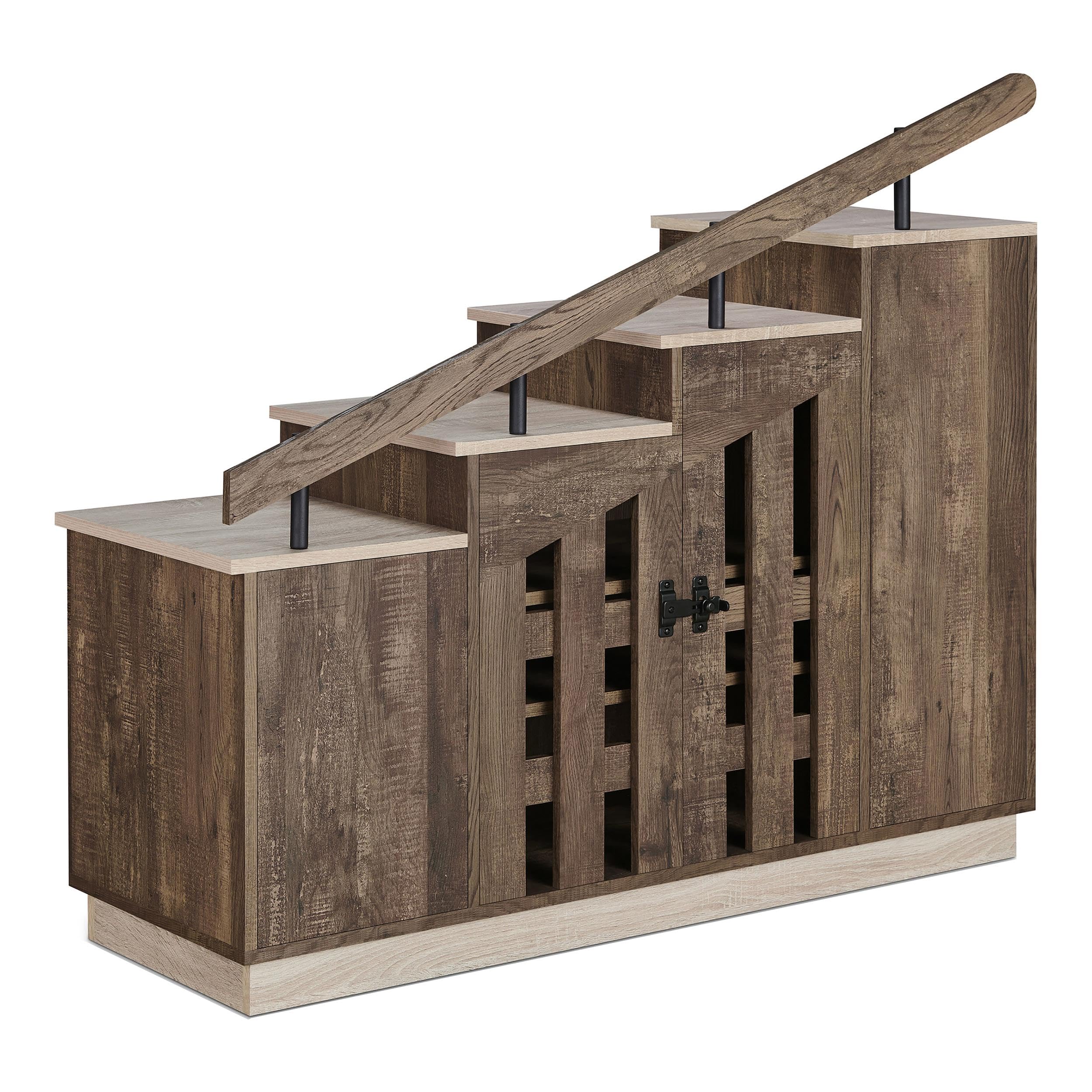 Furniture of America Barstead Wood Staircase Shoe Cabinet in Reclaimed Oak - Space Saving Entryway Storage for Small Homes & Apartments