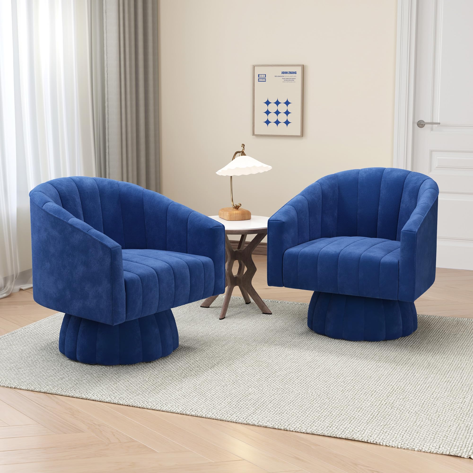 360 Swivel Barrel Accent Chairs Set of 2 - Modern Living Room Lounge Chairs with Cozy Armrests, Navy Blue Side Chairs for Bedroom, Office & Reading Nook - Perfect for Relaxing & Entertaining Guests