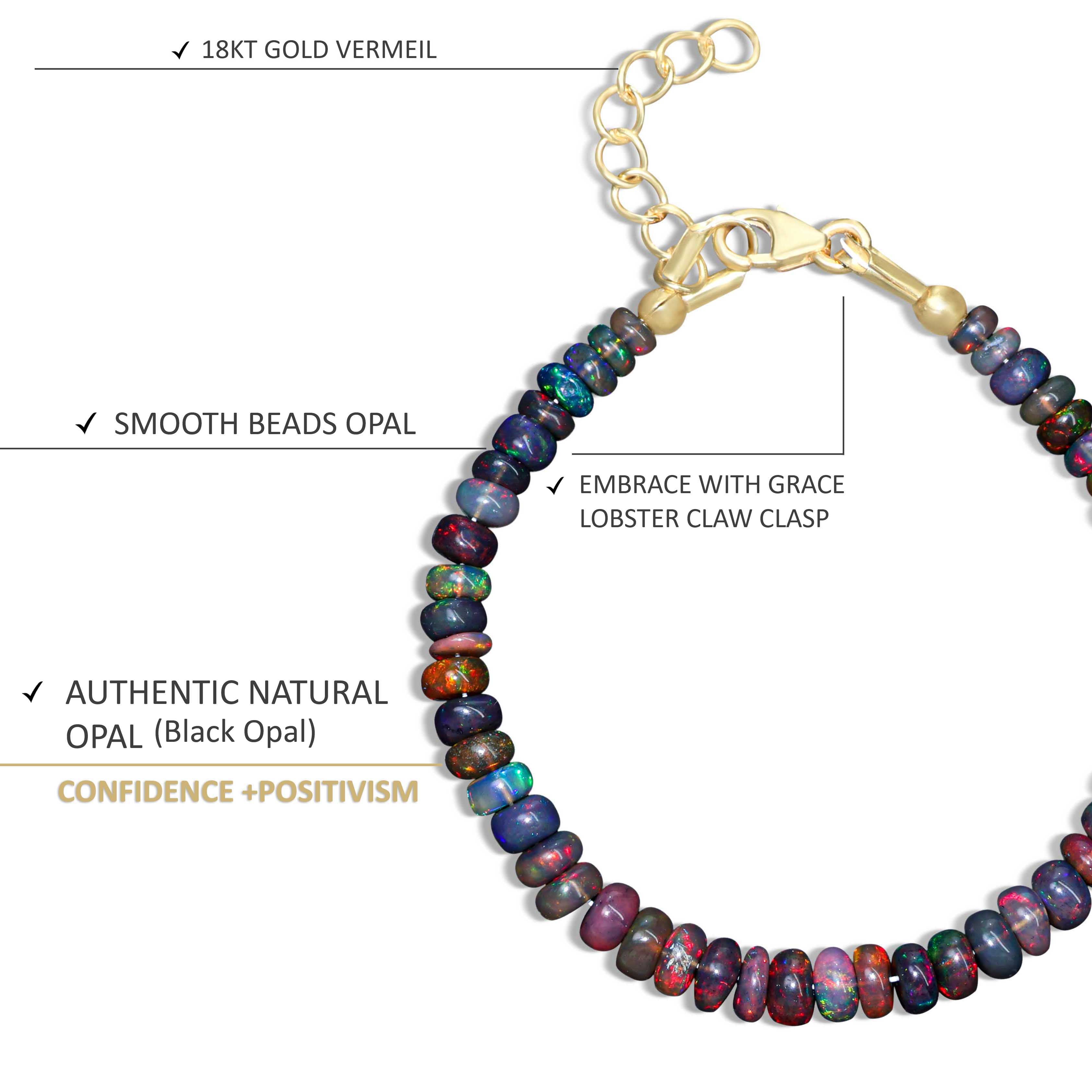 Large Smooth Black Fire Opal Beaded Bracelet for Women – Elegant Handmade Jewelry for Parties, Weddings & Everyday Wear