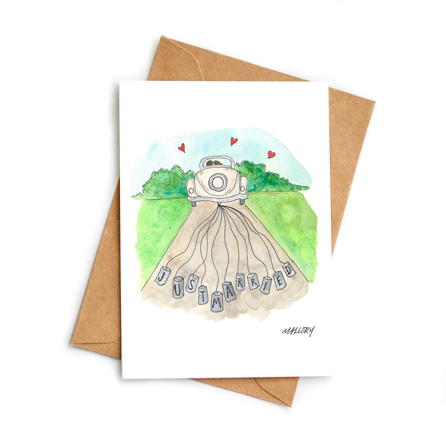 Just Married Wedding Card - Romantic Getaway Car Design for Newlyweds - Perfect for Honeymoon, Anniversary & Couple Travel Gifts