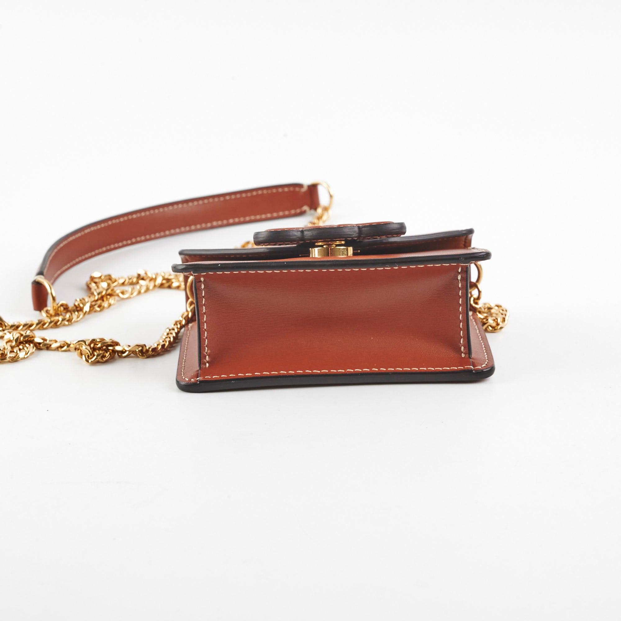 Celine Brown Leather Card Holder On Chain - Stylish Wallet for Women - Perfect for Everyday Use, Travel & Special Occasions