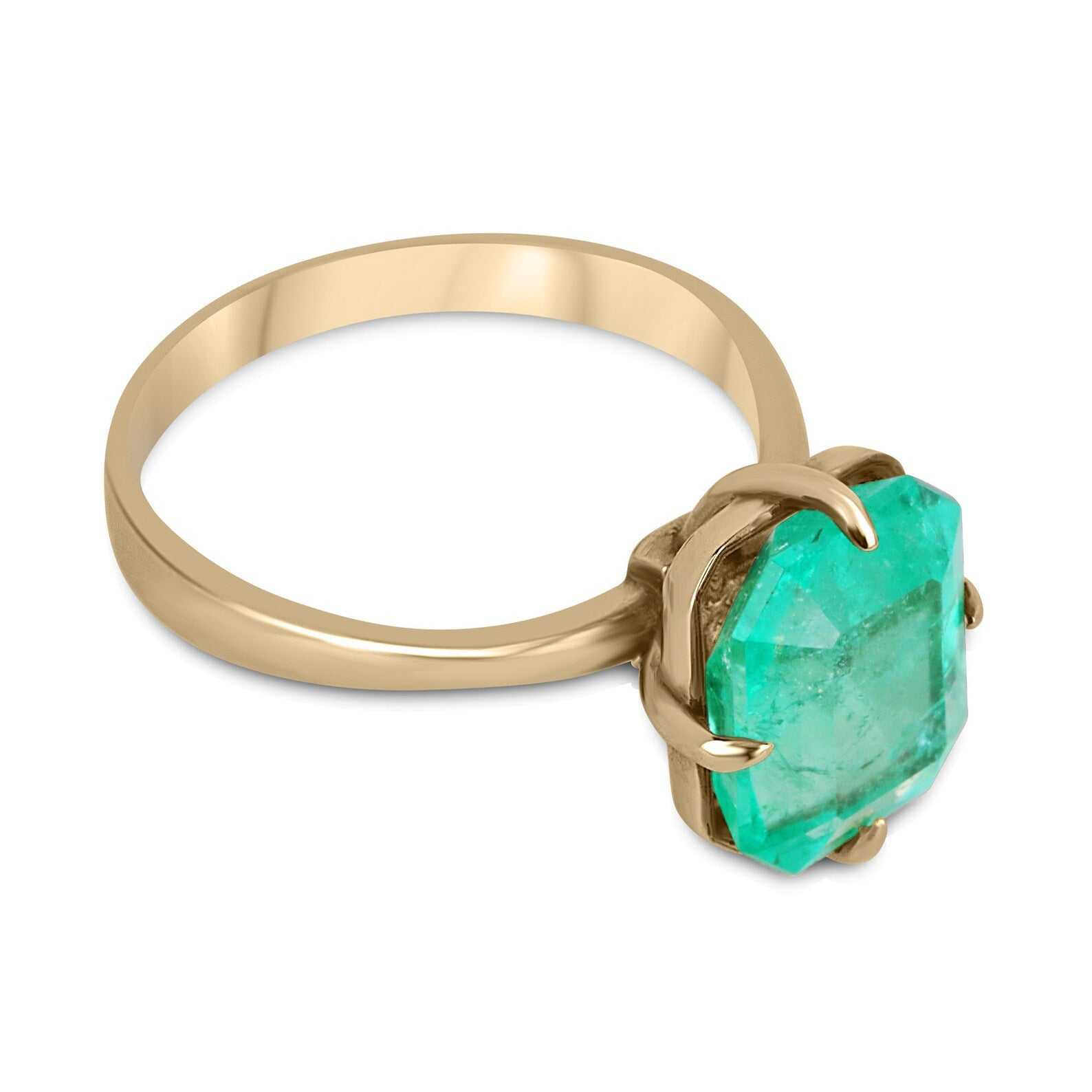 3.50 Carat Natural Colombian Emerald Solitaire Engagement Ring in 14K Gold - Perfect for Proposals, Anniversaries & Special Occasions