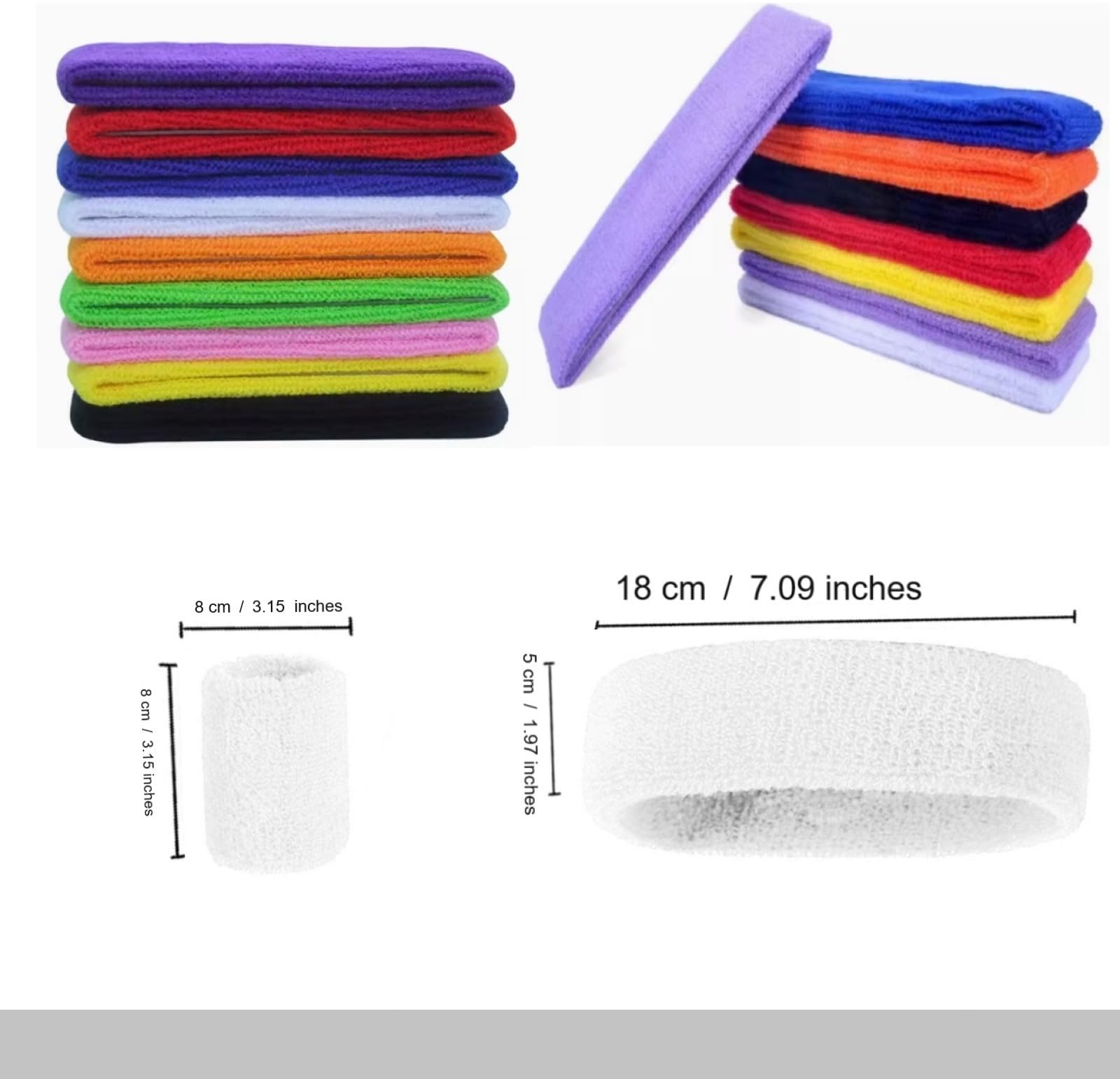 24-Piece Neon Sweatbands Set - 8 Sports Headbands & 16 Cotton Wristbands - 80s Style Workout Accessories for Gym, Tennis, Basketball, Running & Fitness - Perfect for Sports, Dance, Raves & 80s Theme Parties